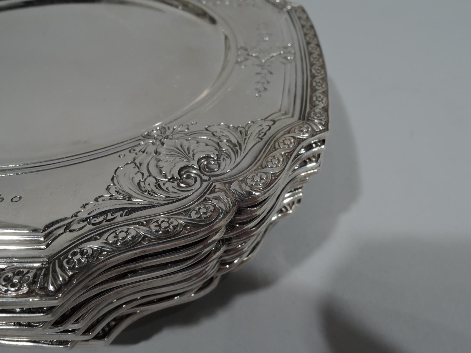 American Antique Tiffany & Co. Edwardian Sterling Silver Bread and Butter Plates