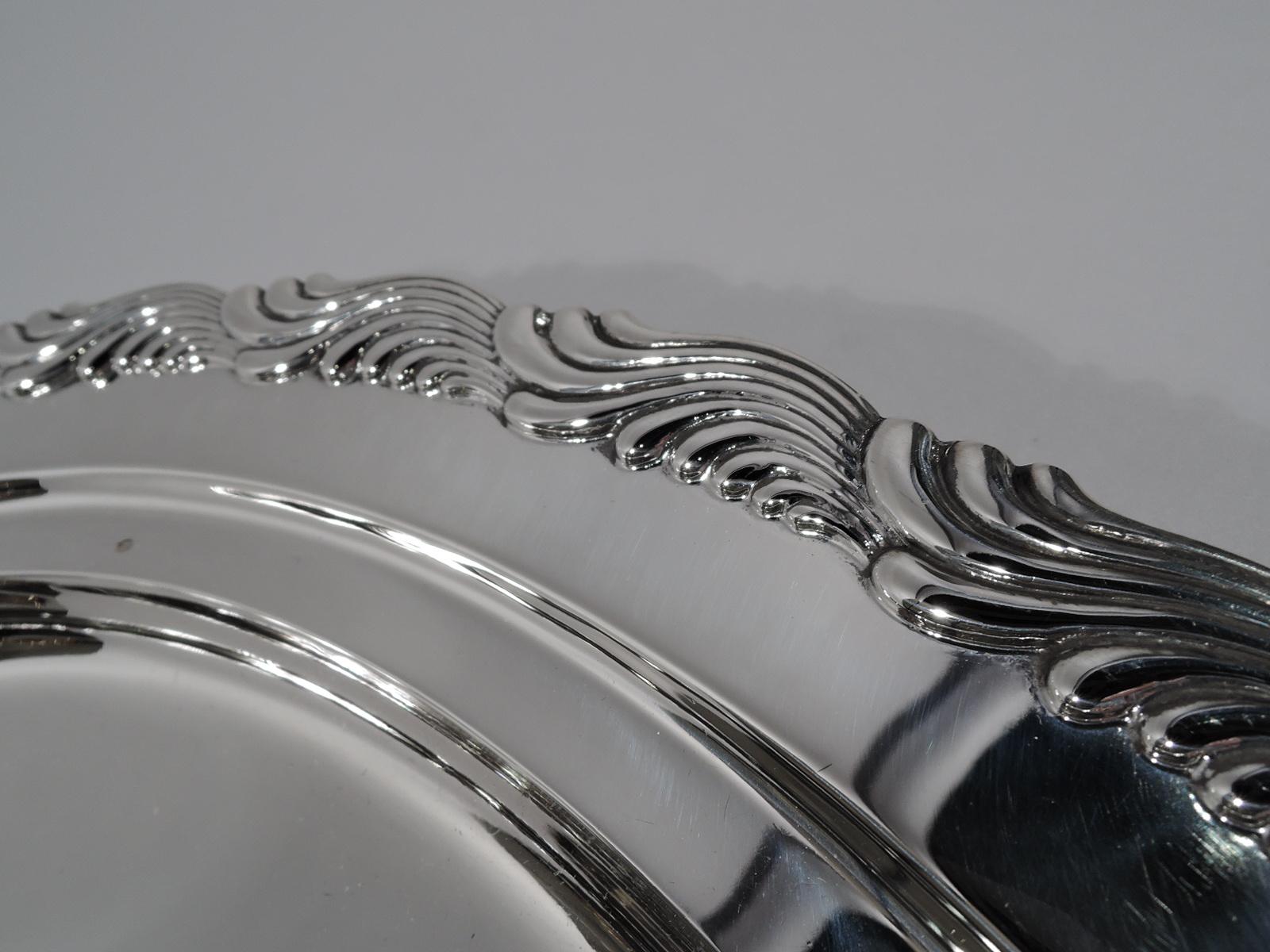 American Antique Tiffany Edwardian Sterling Silver Tray with Wave Edge Motif