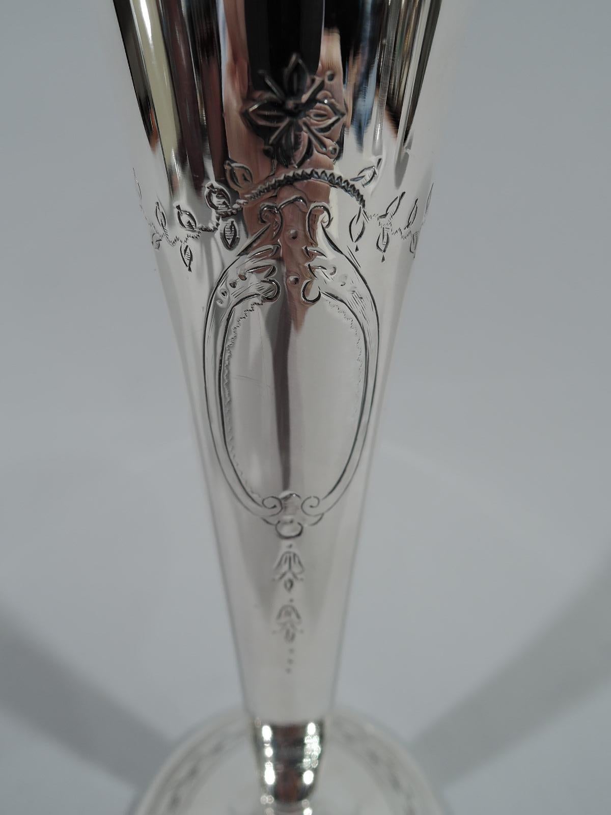 American Antique Tiffany Edwardian Sterling Silver Trumpet Vase