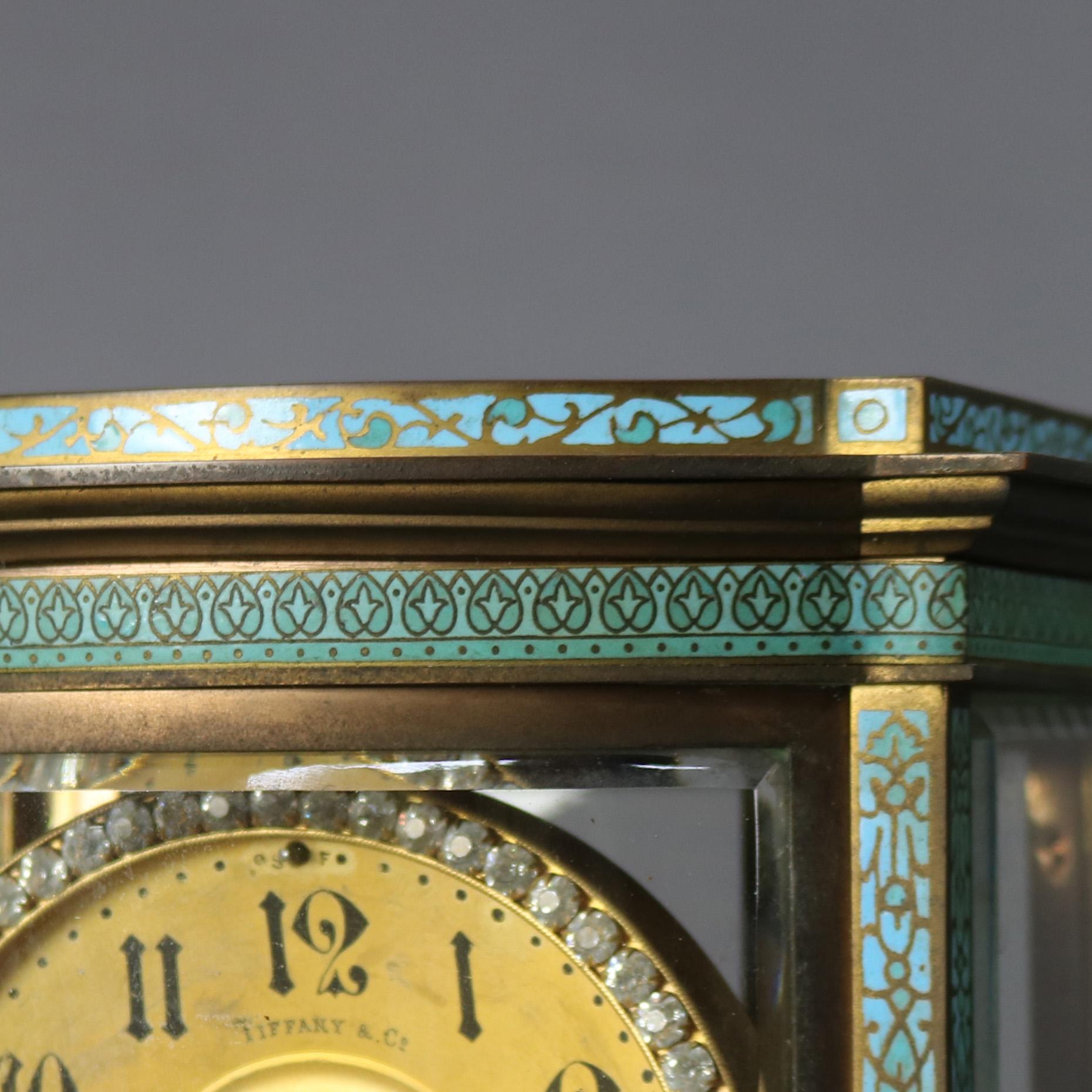 American Antique Tiffany Enameled Crystal Regulator Clock circa 1900