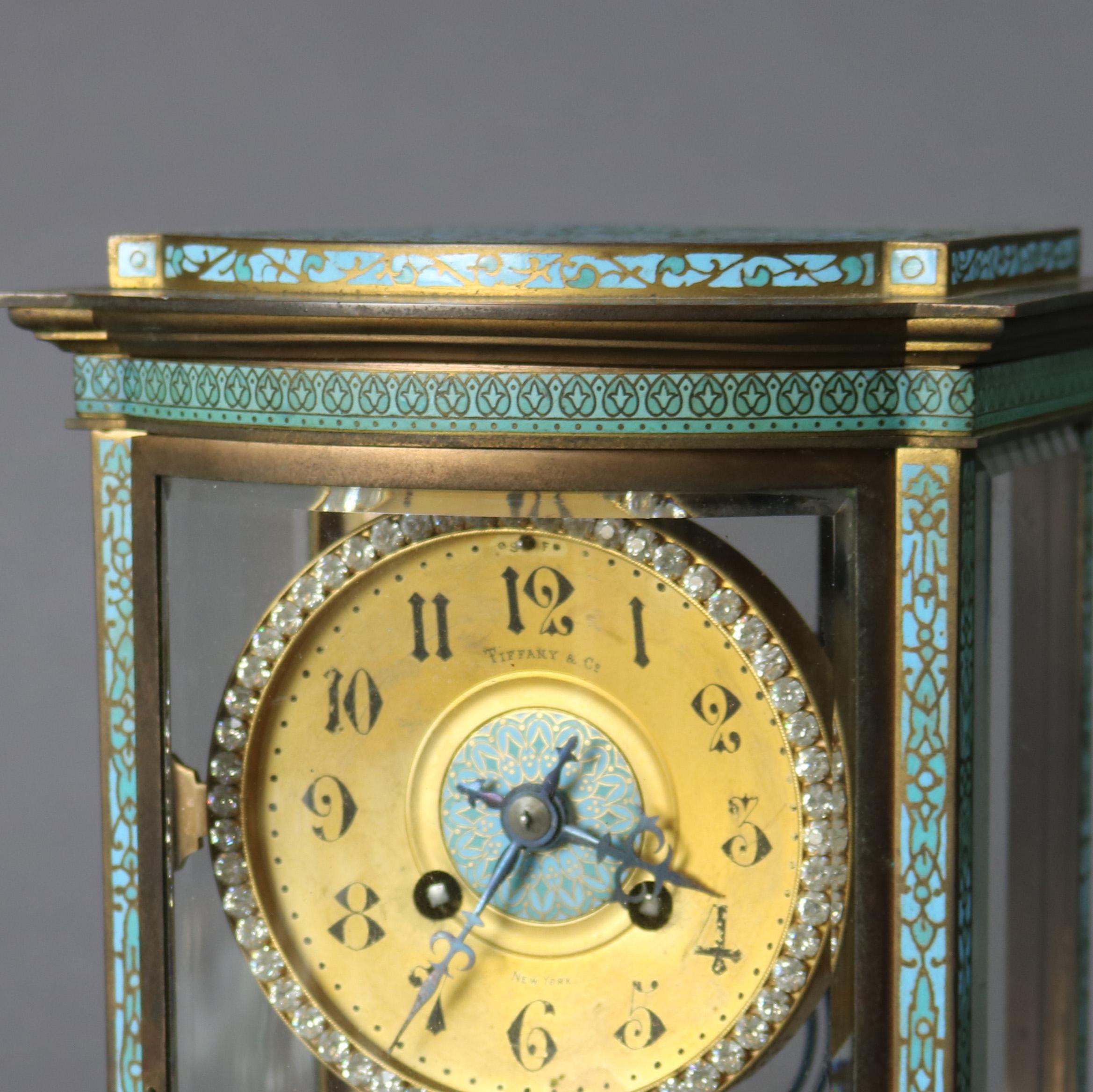 Antique Tiffany Enameled Crystal Regulator Clock circa 1900 In Good Condition In Big Flats, NY