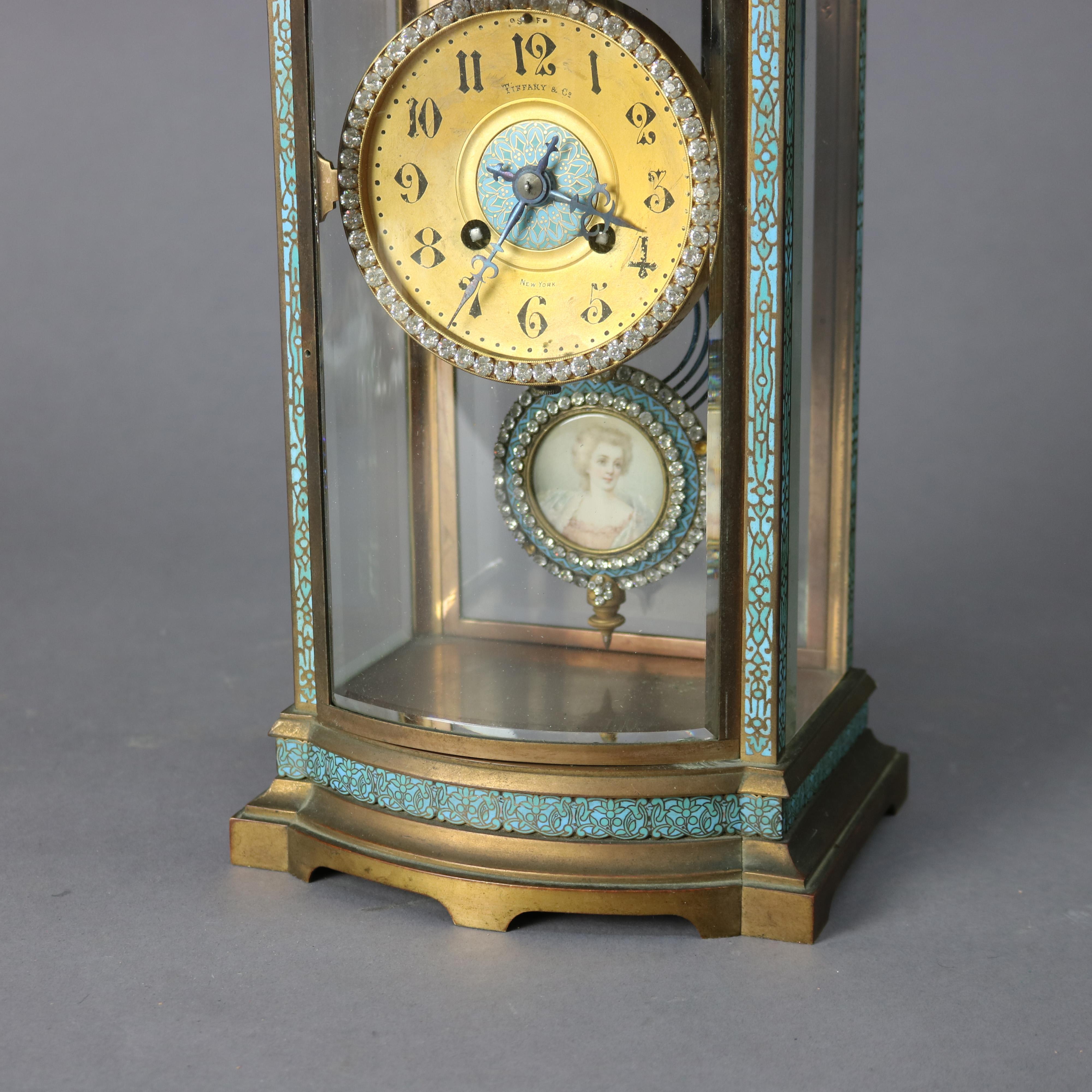20th Century Antique Tiffany Enameled Crystal Regulator Clock circa 1900