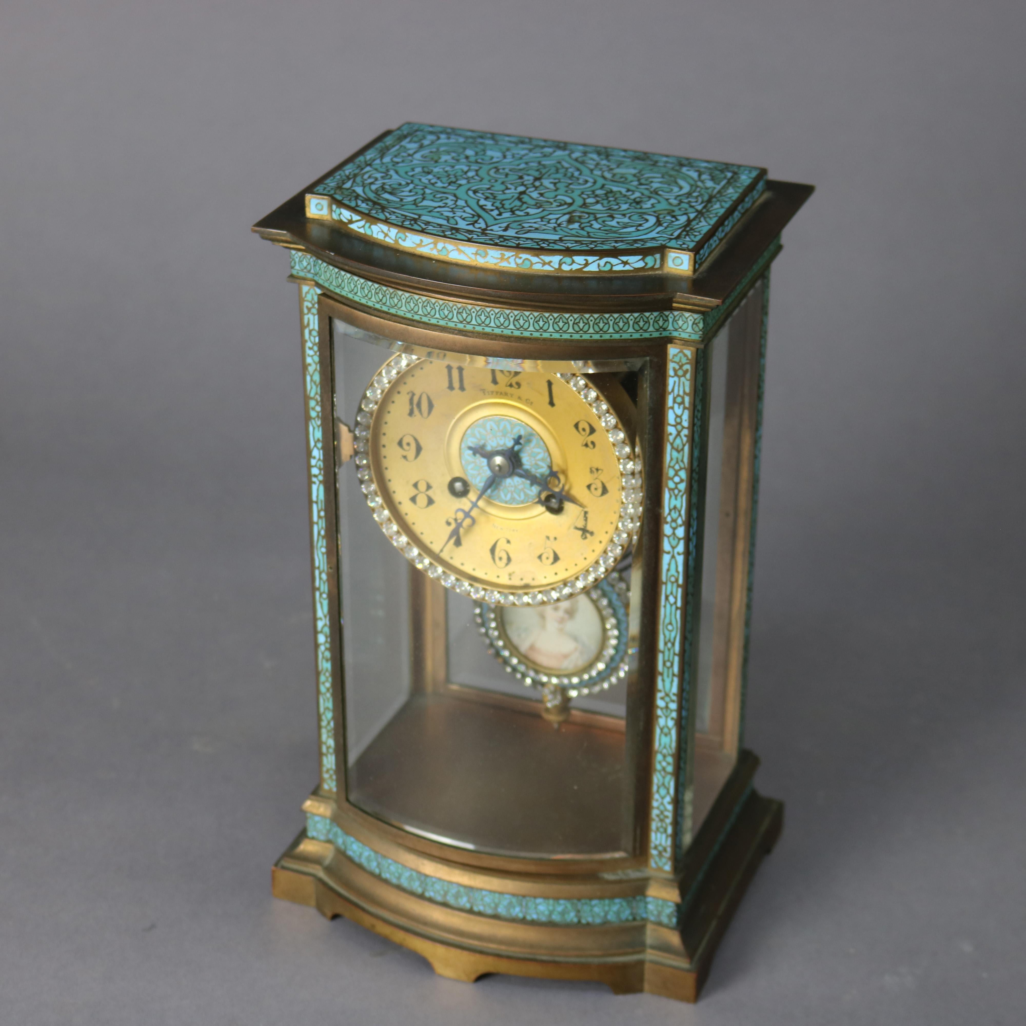 Antique Tiffany Enameled Crystal Regulator Clock circa 1900 1