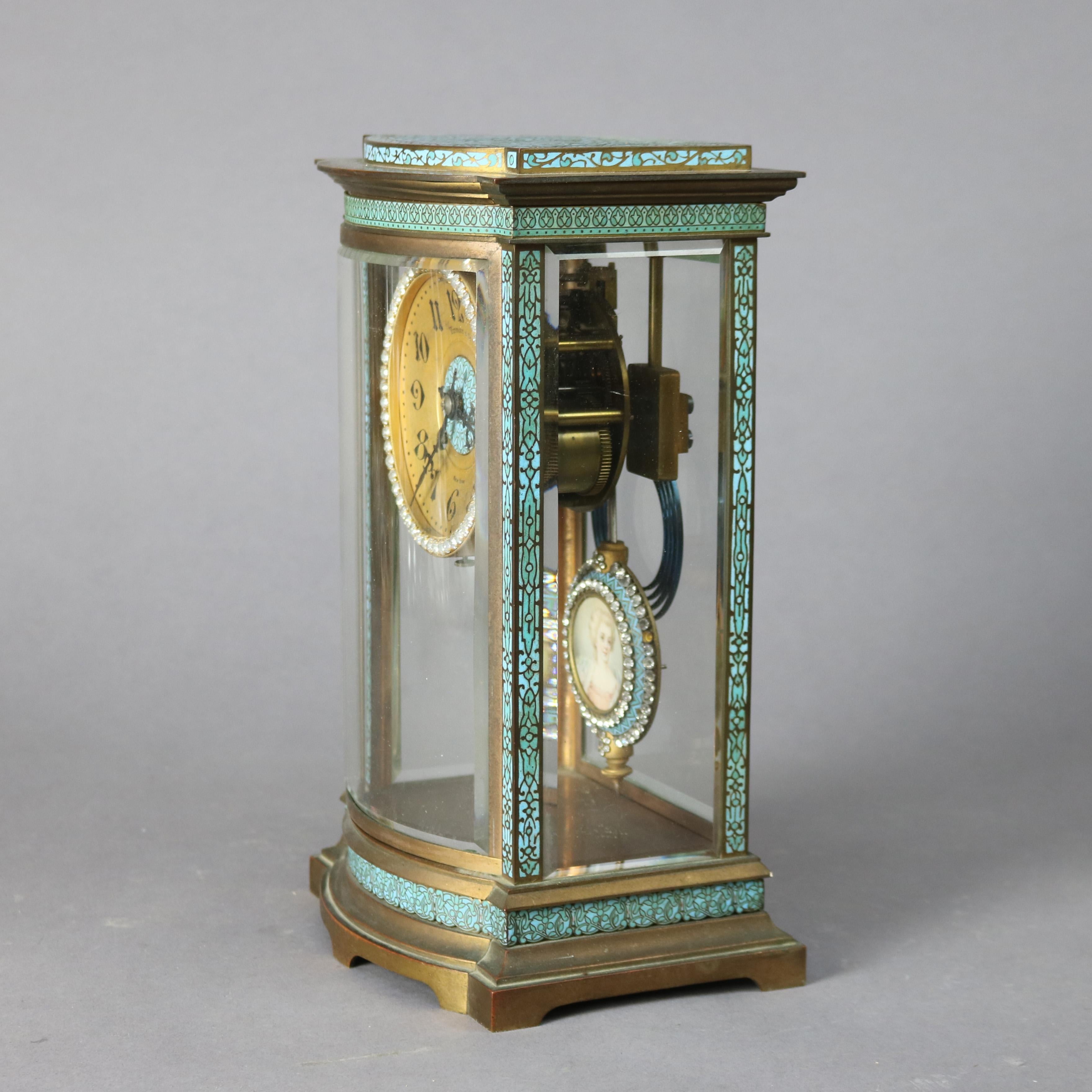 Antique Tiffany Enameled Crystal Regulator Clock circa 1900 2