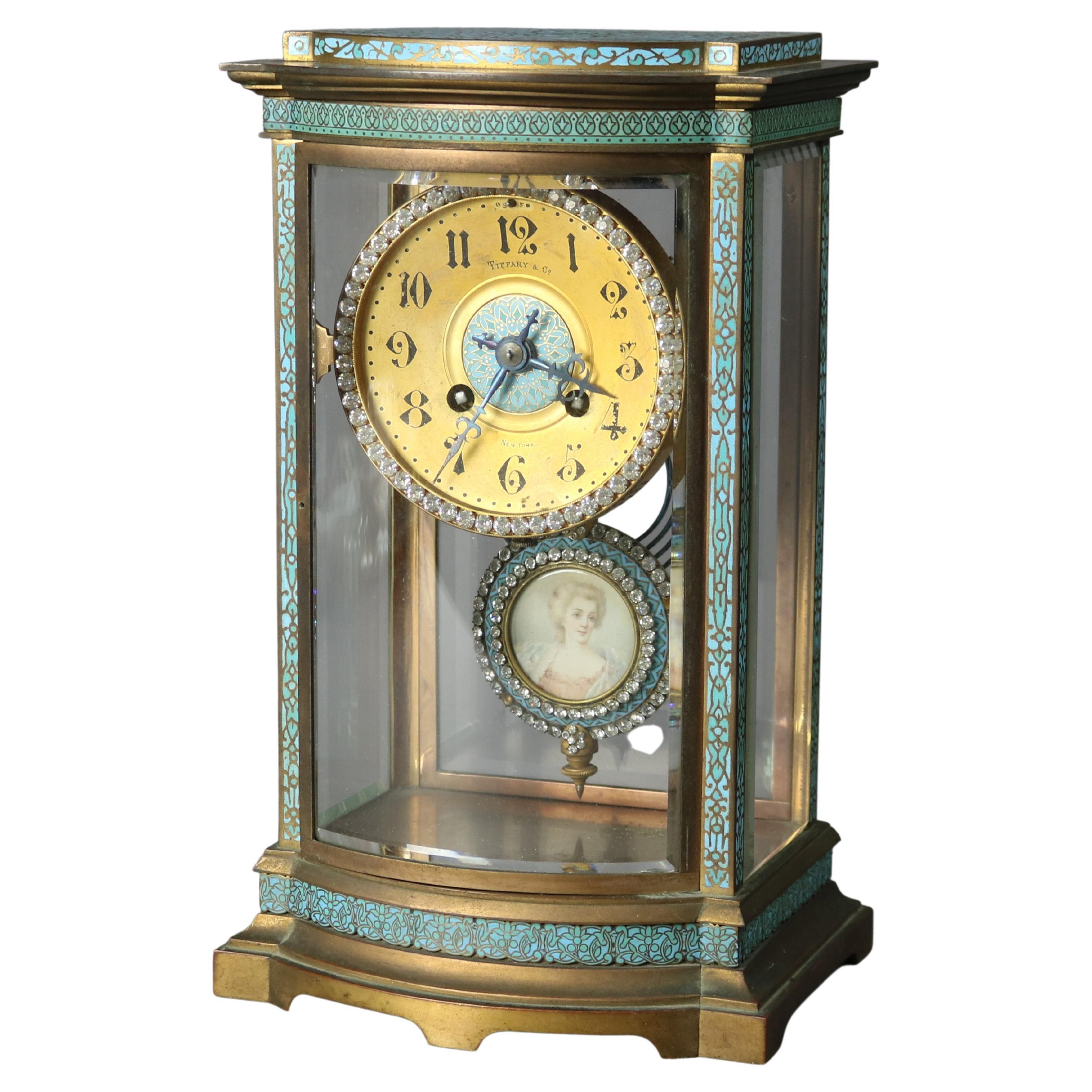 Antique Tiffany Enameled Crystal Regulator Clock circa 1900