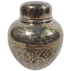 Antique Tiffany Exotic Sterling Silver Tea Caddy with Gold Inlay