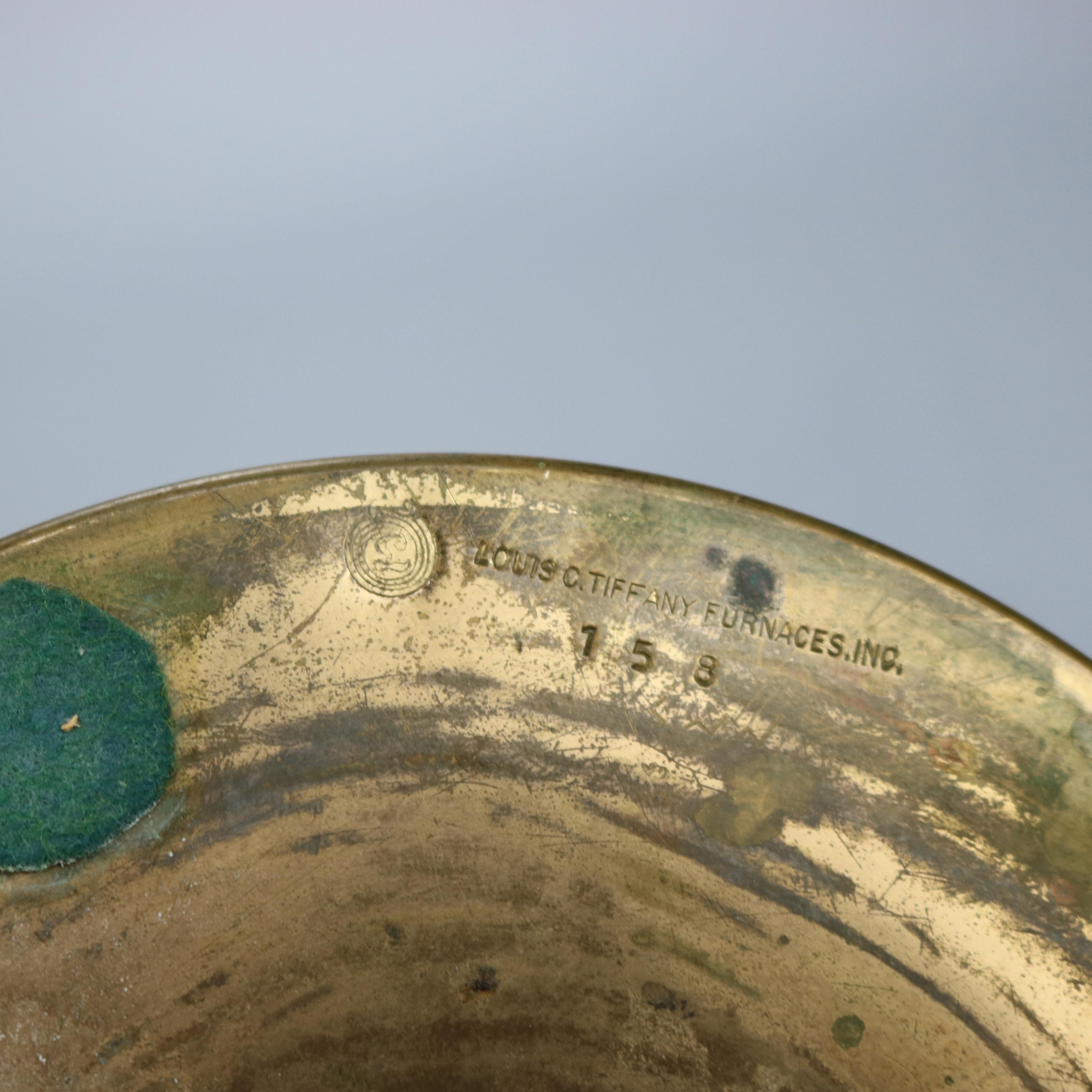 Antique Tiffany Favrile Art Glass Trumpet Vase in Bronze Base, Circa 1920 5