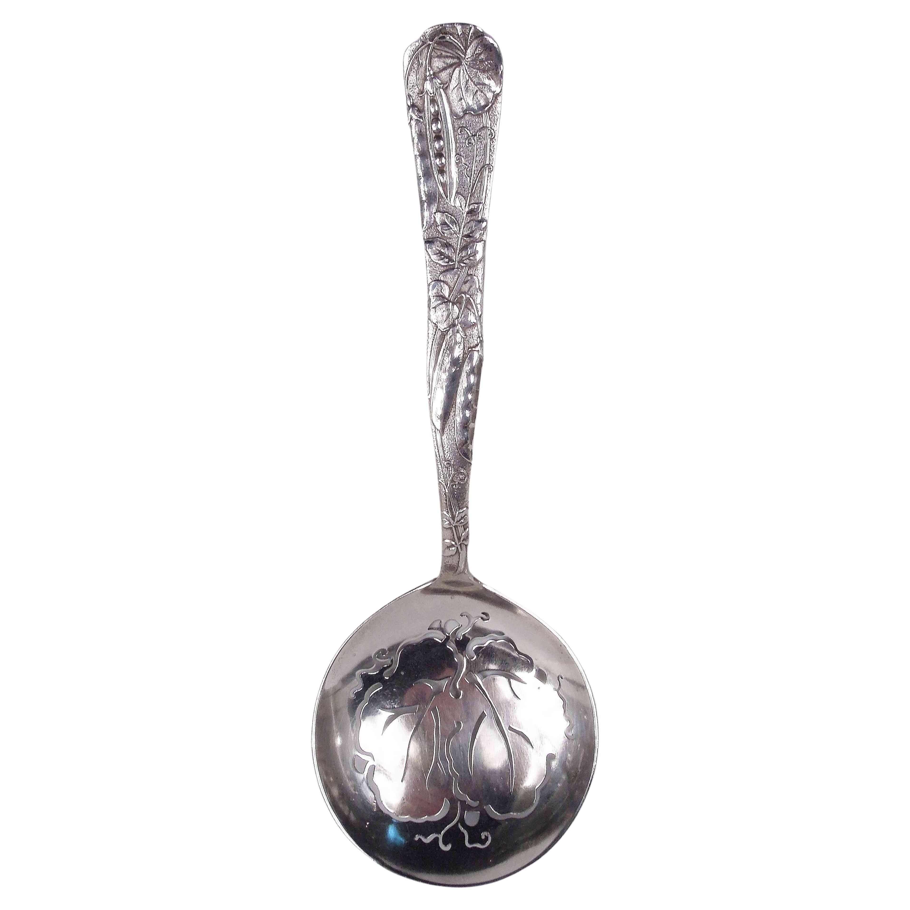 Antique Tiffany Fruits & Flowers Sterling Silver Peapod Pea Server For Sale