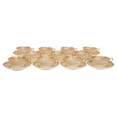 Antique Tiffany Gilt Encrusted Cup & Saucers, Eleven Sets 22 Pieces Circa 1910