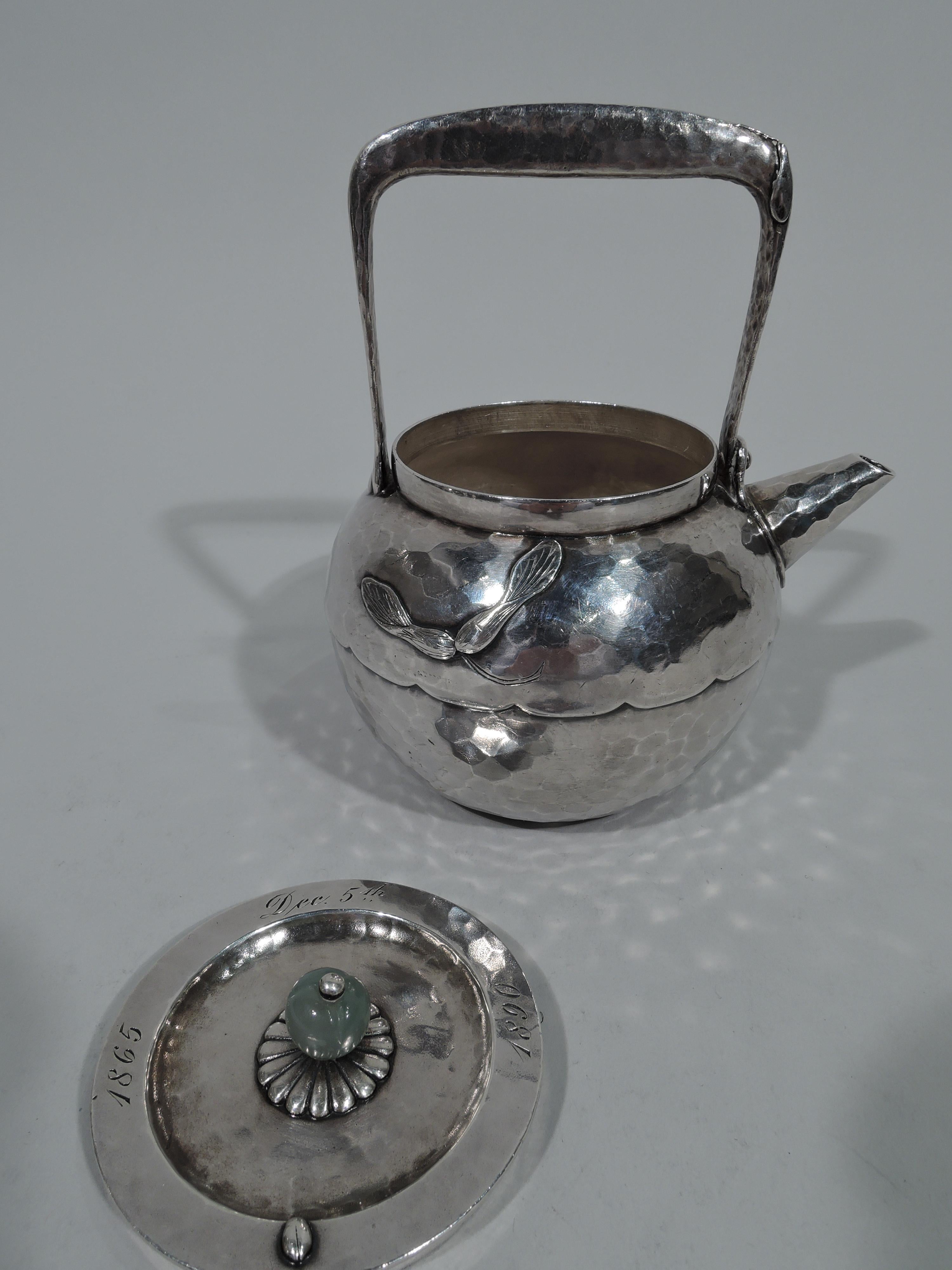 Japonisme Antique Tiffany Japonesque Applied Hand-Hammered Sterling Silver Sake Pot For Sale
