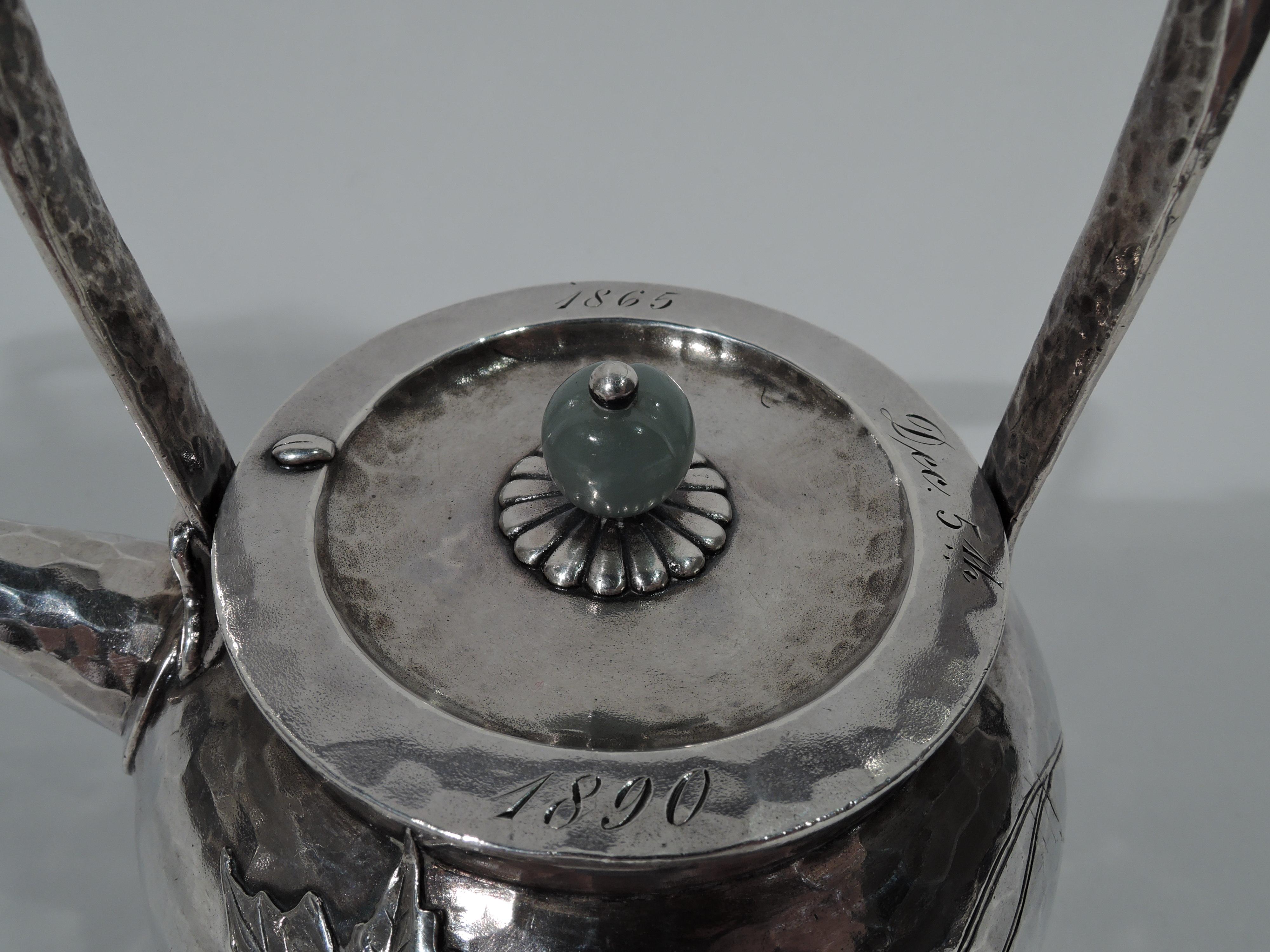 Antique Tiffany Japonesque Applied Hand-Hammered Sterling Silver Sake Pot In Excellent Condition For Sale In New York, NY
