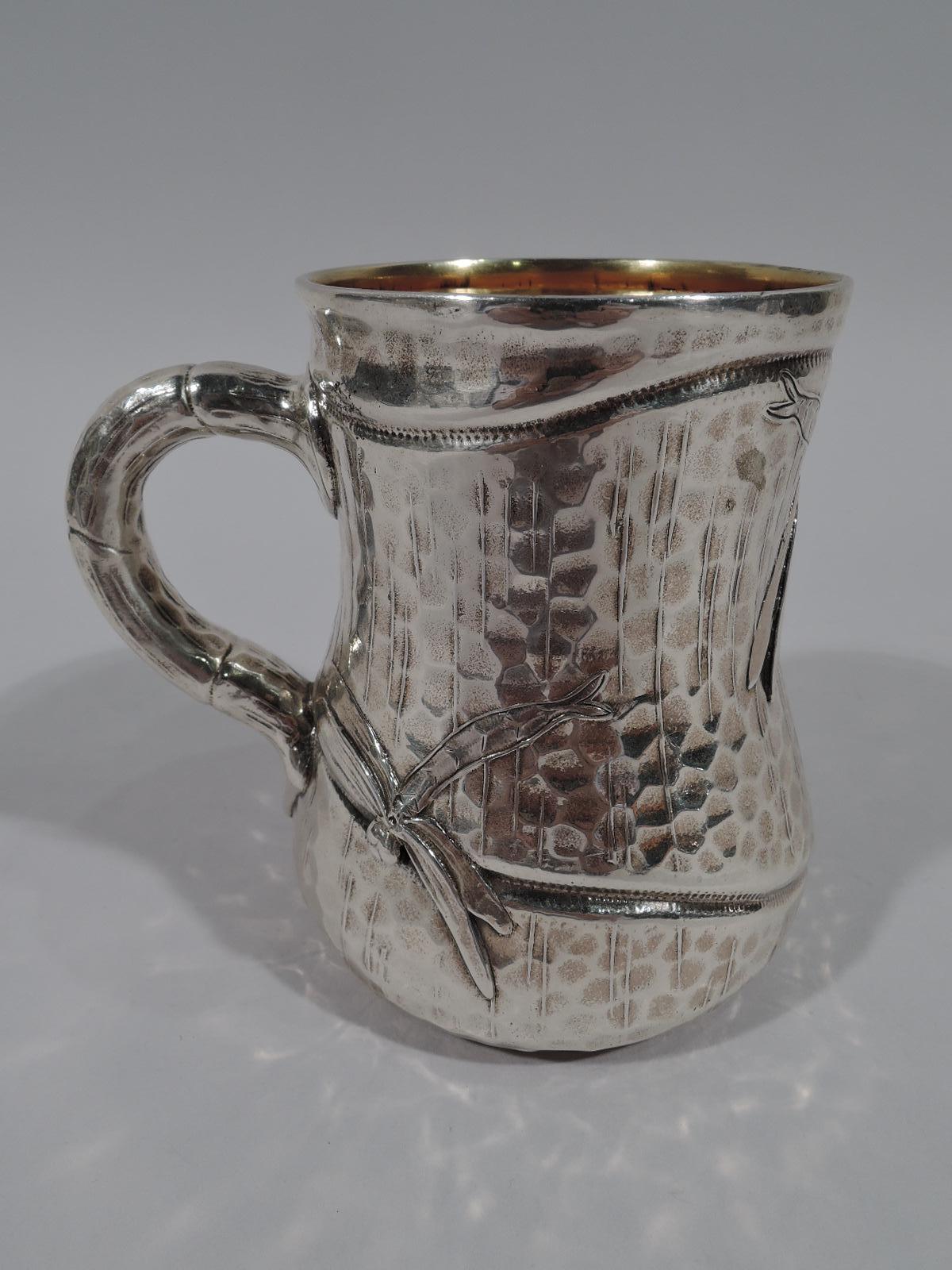 Japonisme Antique Tiffany Japonesque Applied Sterling Silver Dragonfly Mug