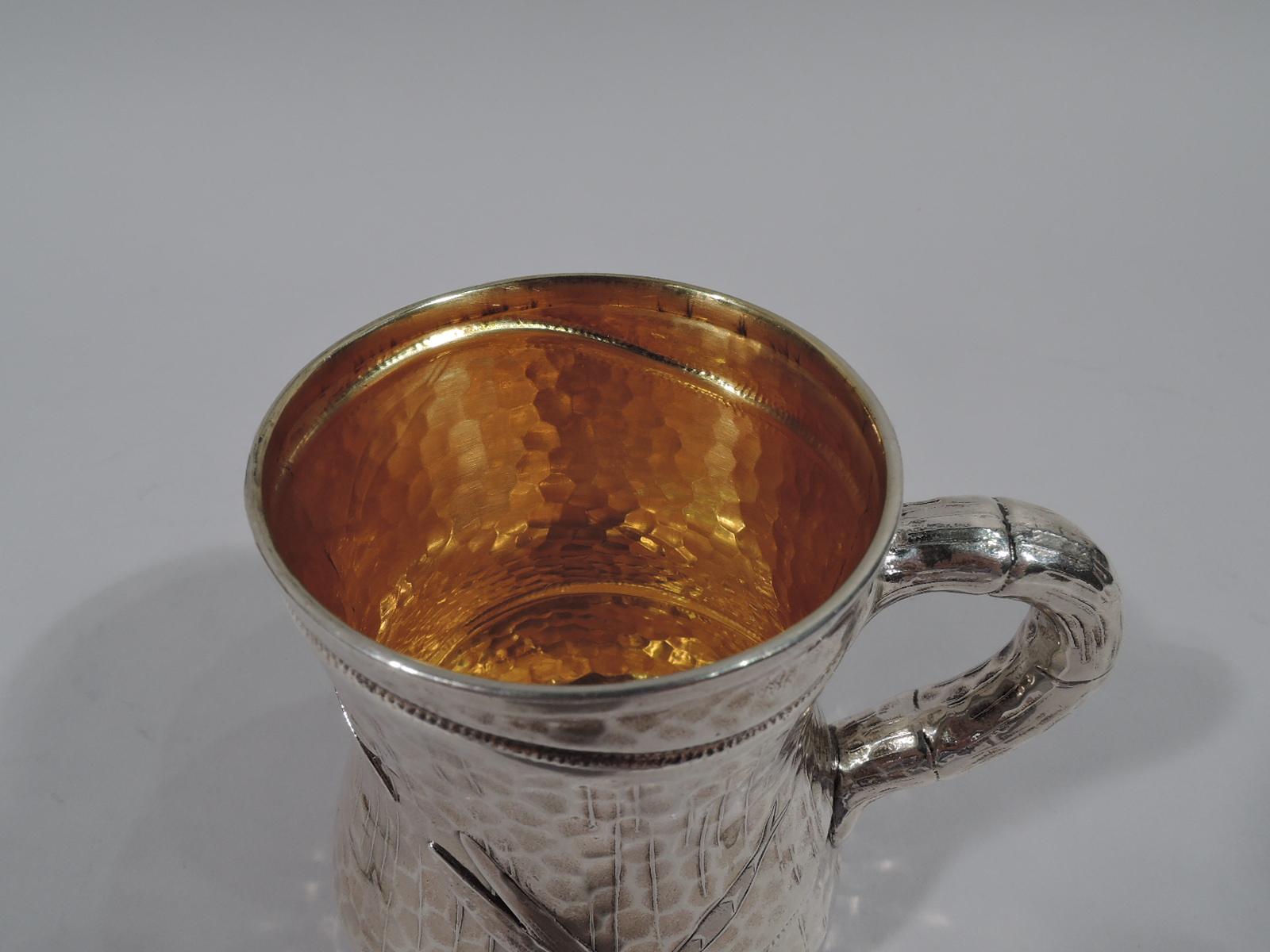 American Antique Tiffany Japonesque Applied Sterling Silver Dragonfly Mug