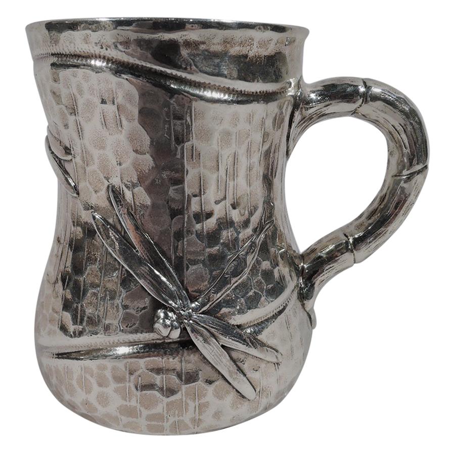 Antique Tiffany Japonesque Applied Sterling Silver Dragonfly Mug