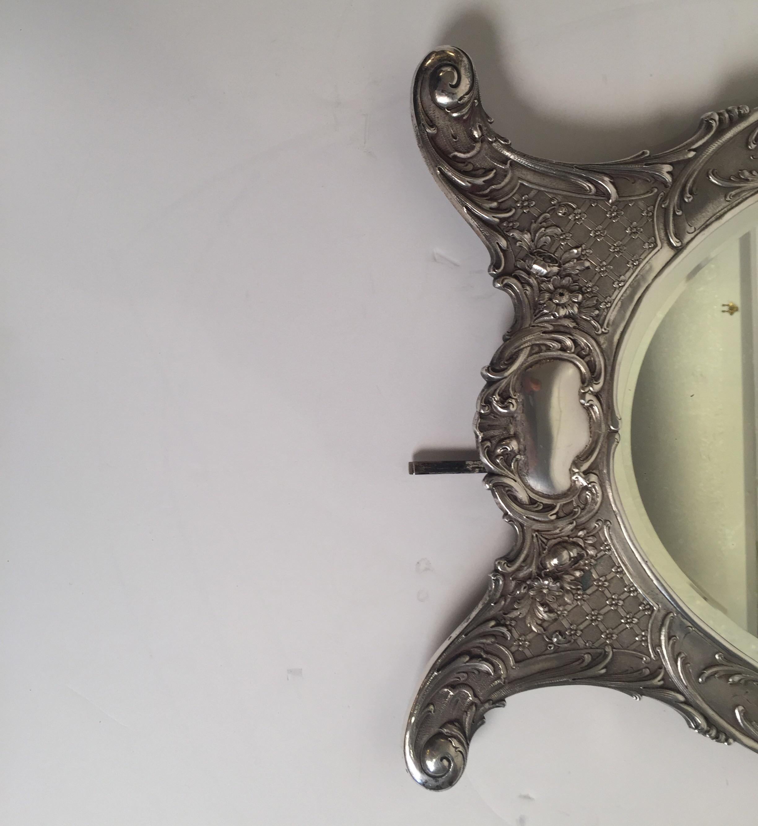 Antique Tiffany Repousse Sterling Silver Standing Vanity Mirror, circa 1900 2