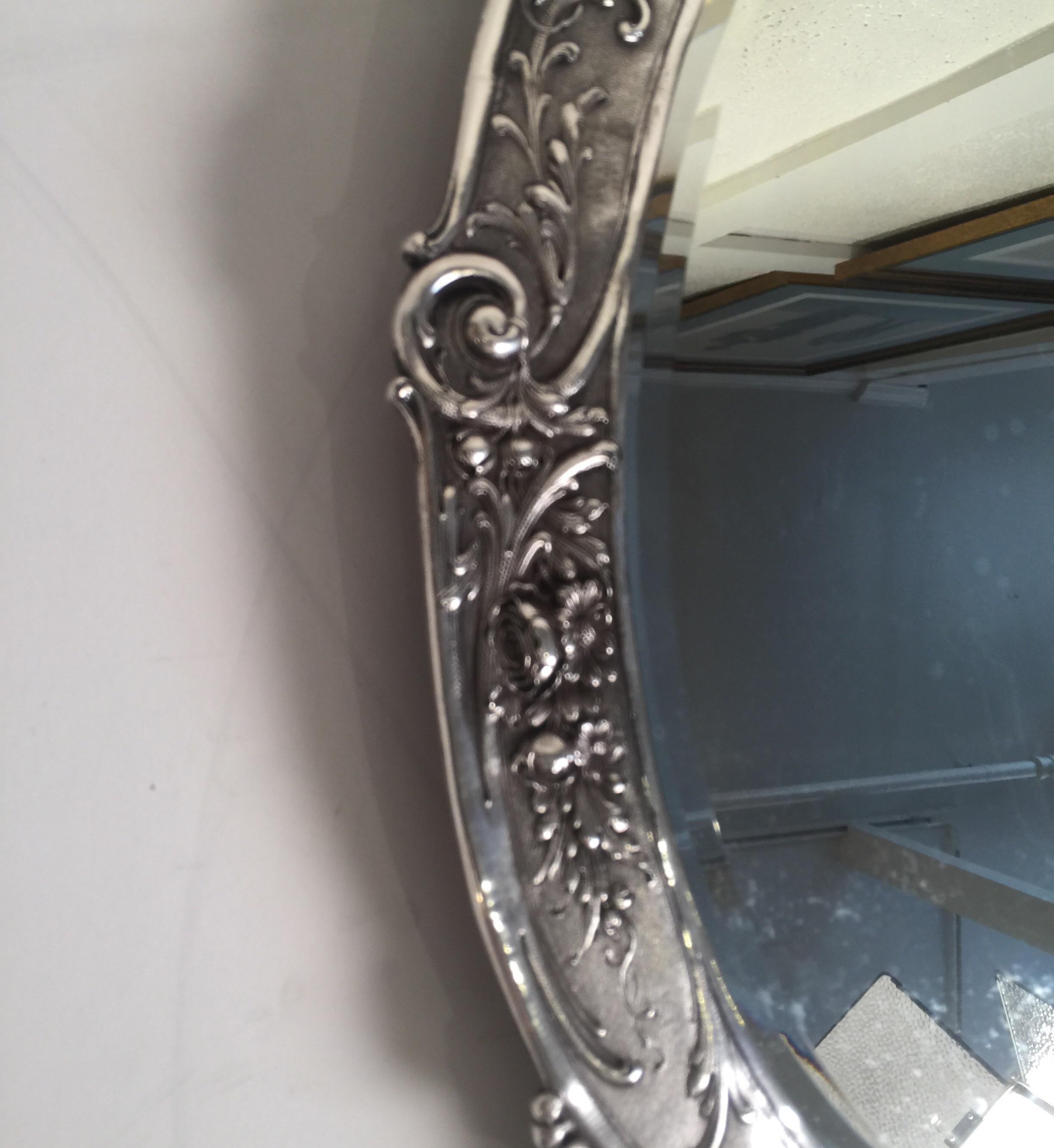 Antique Tiffany Repousse Sterling Silver Standing Vanity Mirror, circa 1900 3