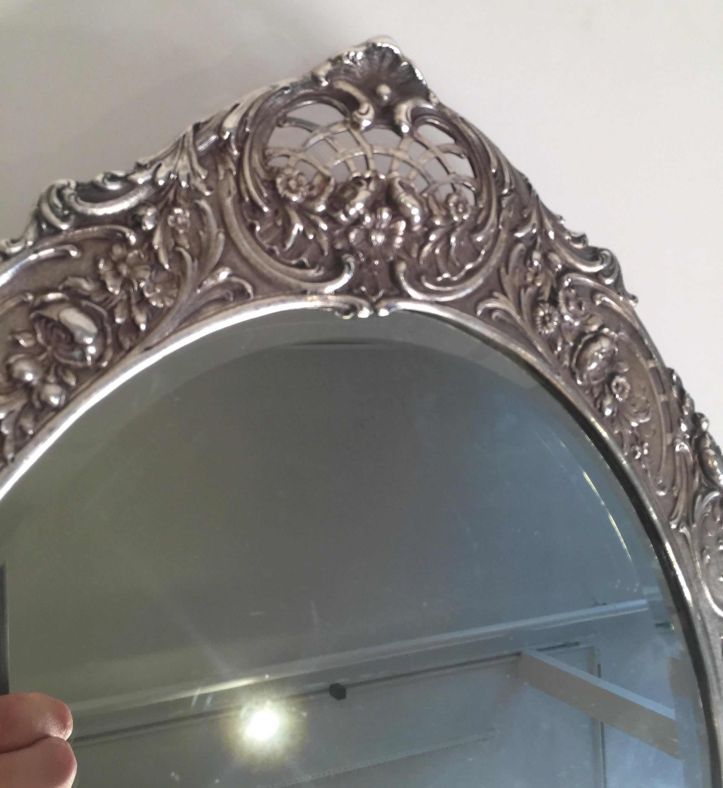 Antique Tiffany Repousse Sterling Silver Standing Vanity Mirror, circa 1900 4