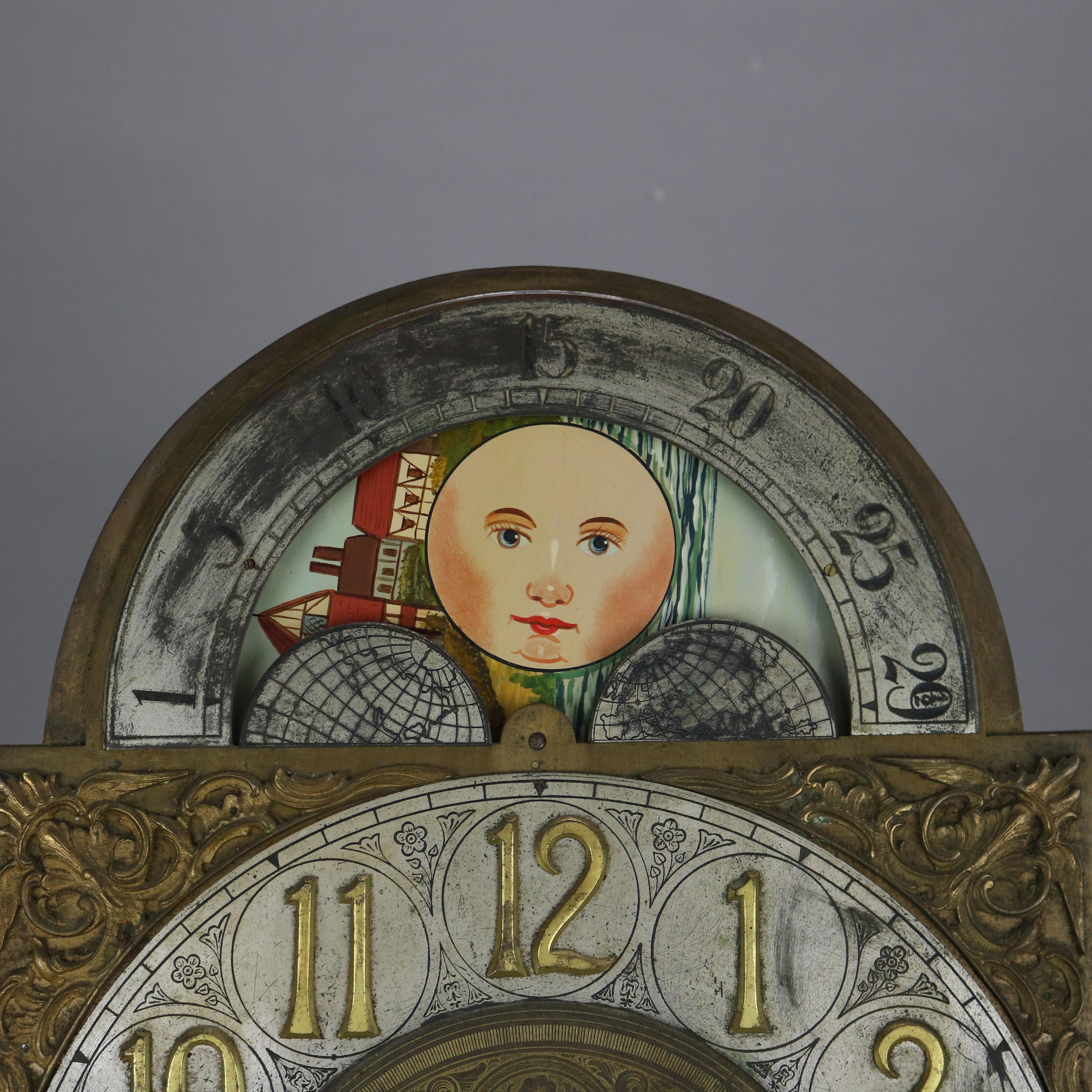 ***Ask About Reduced In-House Delivery Rates - Reliable Professional Service & Fully Insured***

Antique Tiffany School Brass Tall Case Clock Works with Moon Phase Dial, 19thC

Measures - 18 1/8