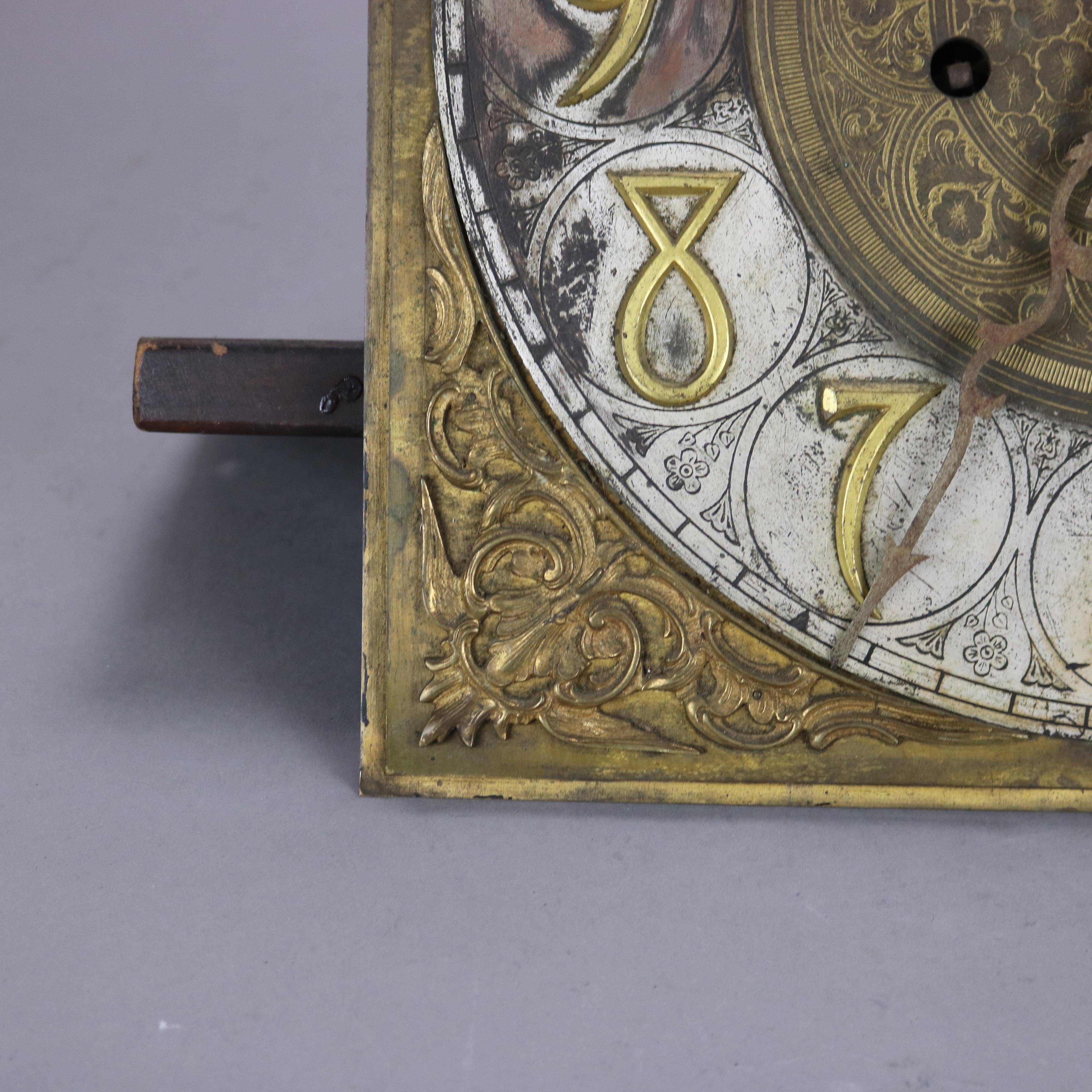 19th Century Antique Tiffany School Brass Tall Case Clock Works with Moon Phase Dial 19thC