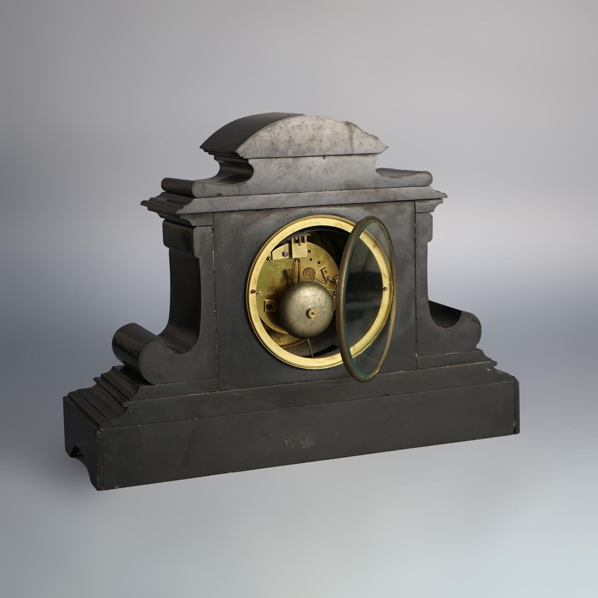 Antique Tiffany School Open Escapement Marble with Malachite Mantle Clock c1900 For Sale 1