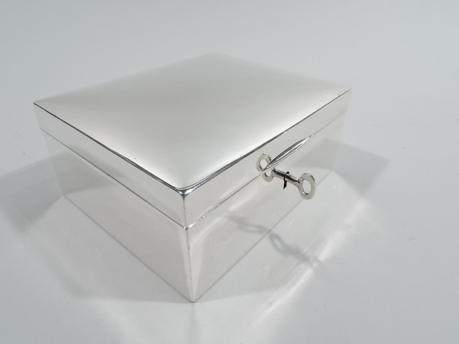 Modern Antique Tiffany Small Sterling Silver Jewelry Box with Key