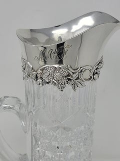 Antique American "Tiffany & Co." Sterling Silver & Cut Crystal Pitcher, Ca. 1890