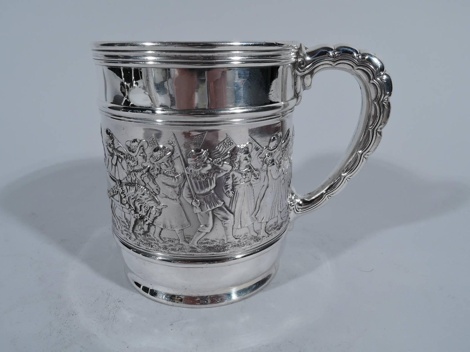 Edwardian Antique Tiffany Sterling Silver Baby Cup with Patriotic Parade