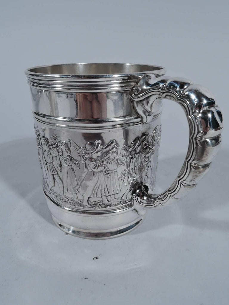 Antique Tiffany Sterling Silver Baby Cup with Patriotic Parade For Sale at 1stDibs