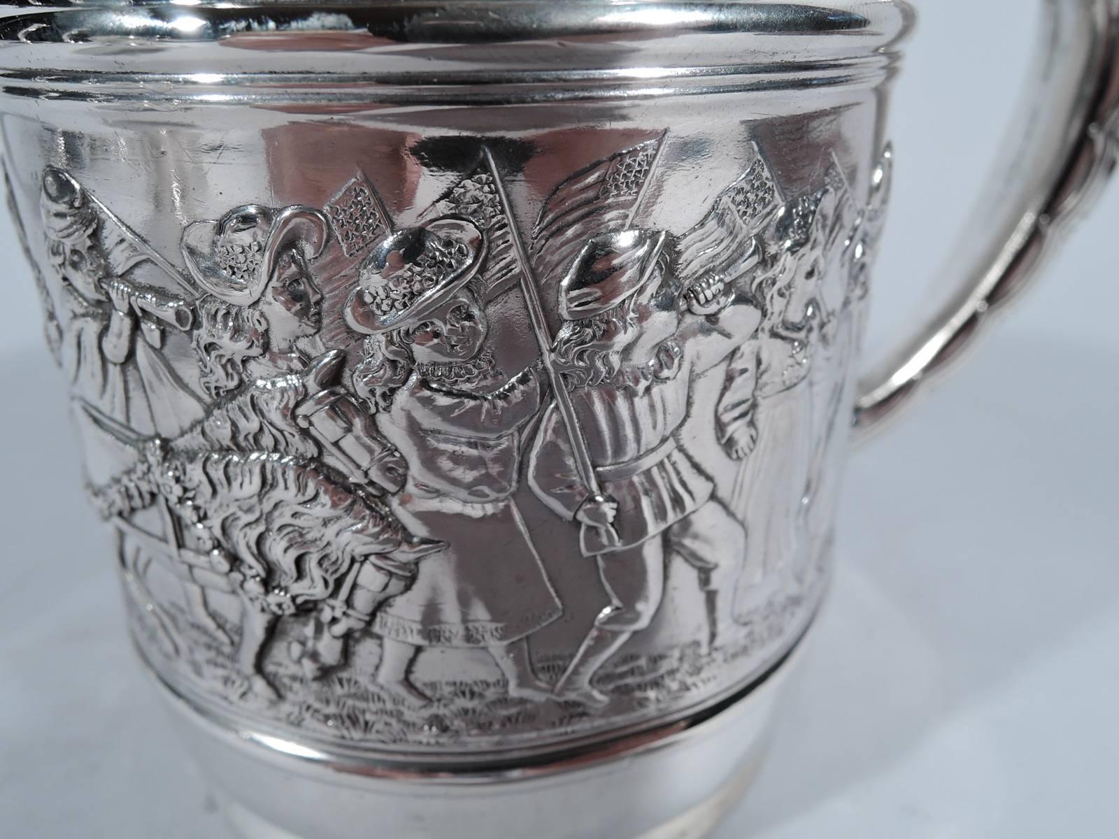 19th Century Antique Tiffany Sterling Silver Baby Cup with Patriotic Parade