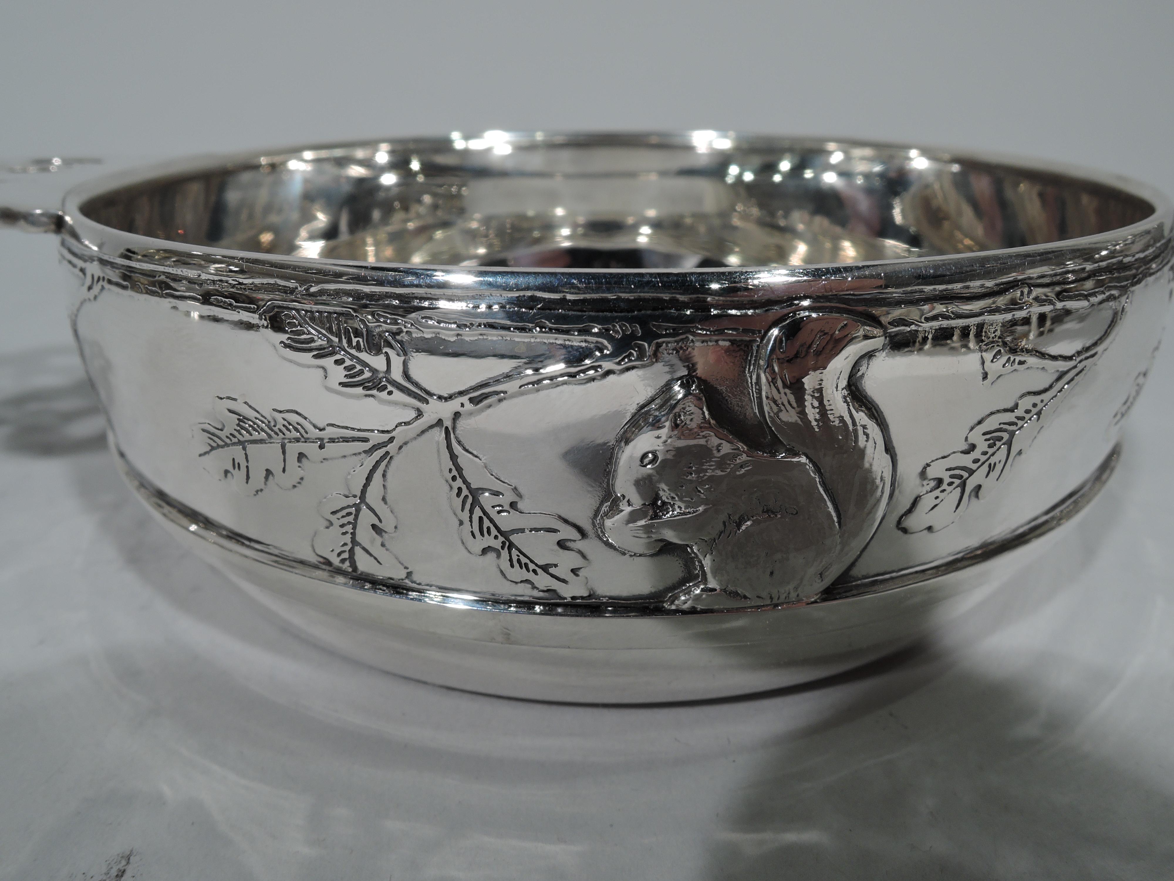 American Antique Tiffany Sterling Silver Baby Porringer with Thrifty Squirrel