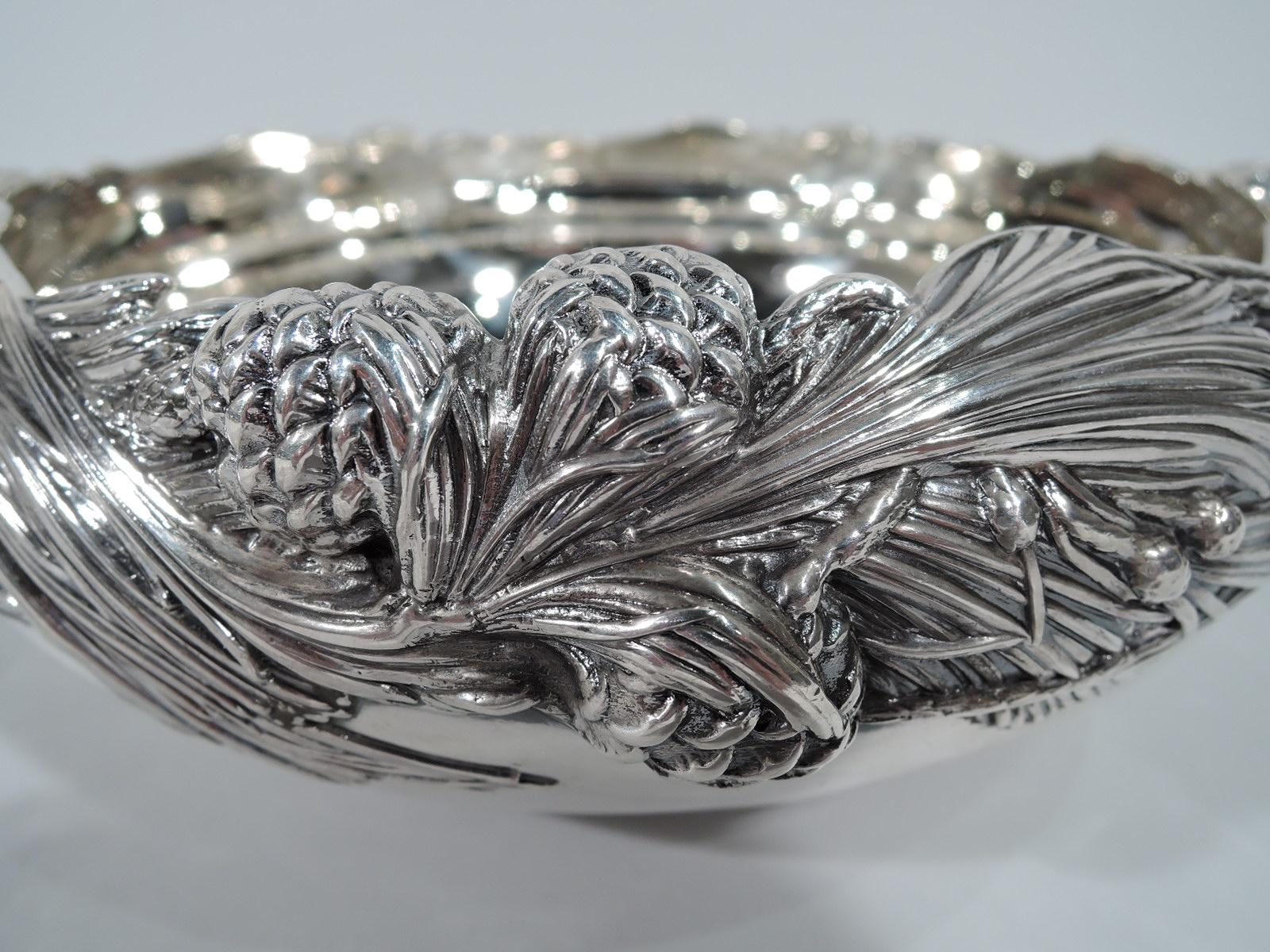 Edwardian Antique Tiffany Sterling Silver Bowl with Rare Pinecone Motif