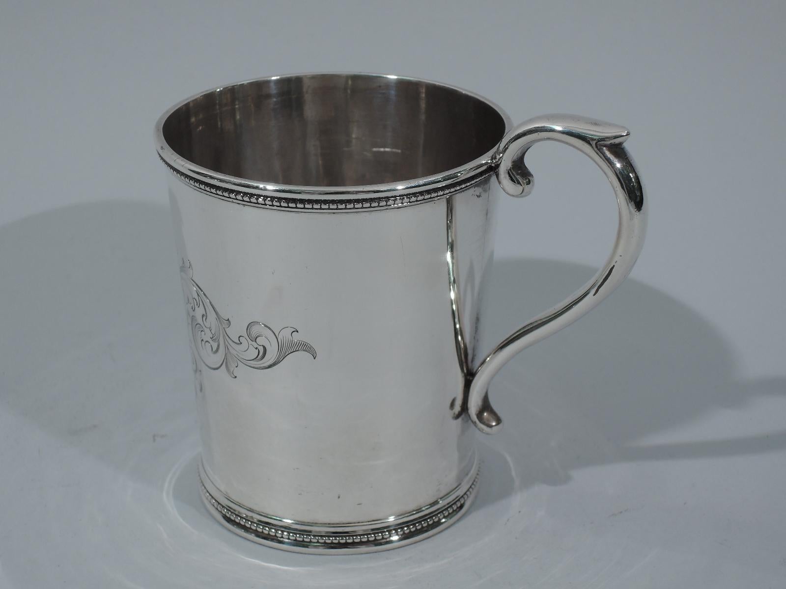 American Classical Antique Tiffany Sterling Silver Christening Mug with Early 550 Broadway Mark