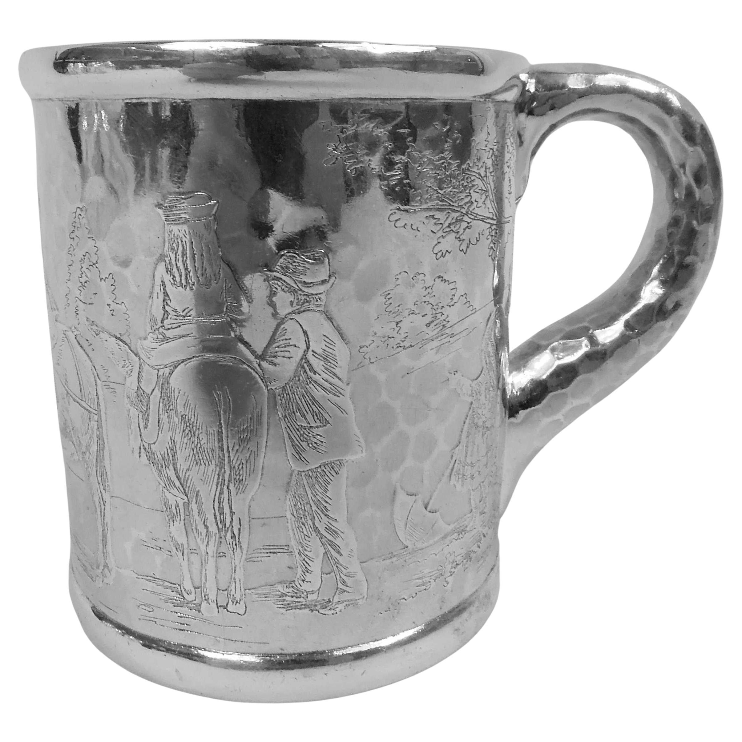 Antique Tiffany Sterling Silver Mug with Kate GreenawayStyle Scene For