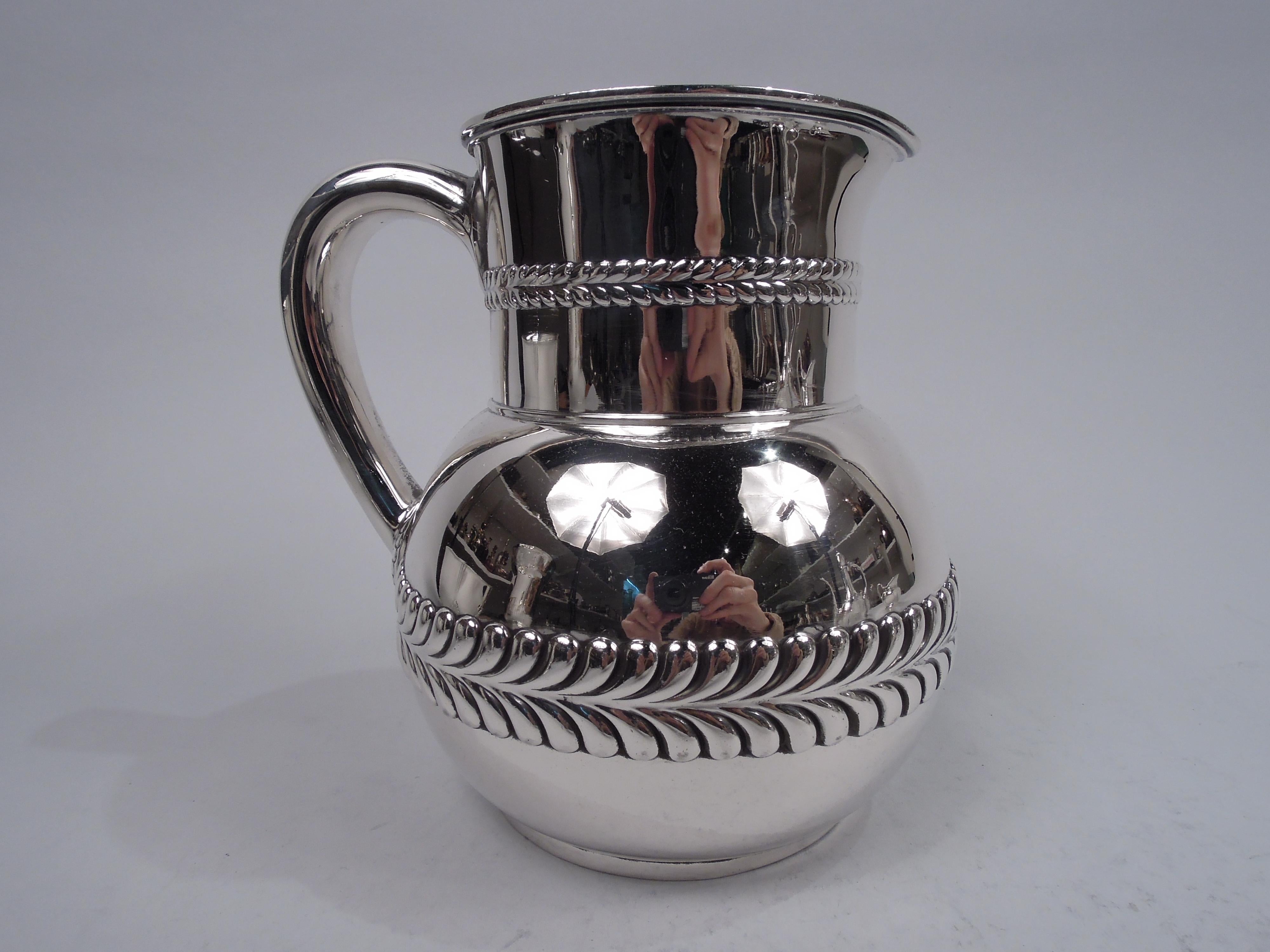 Victorian Antique Tiffany Sterling Silver Pitcher with Bold Wave Edge Borders For Sale