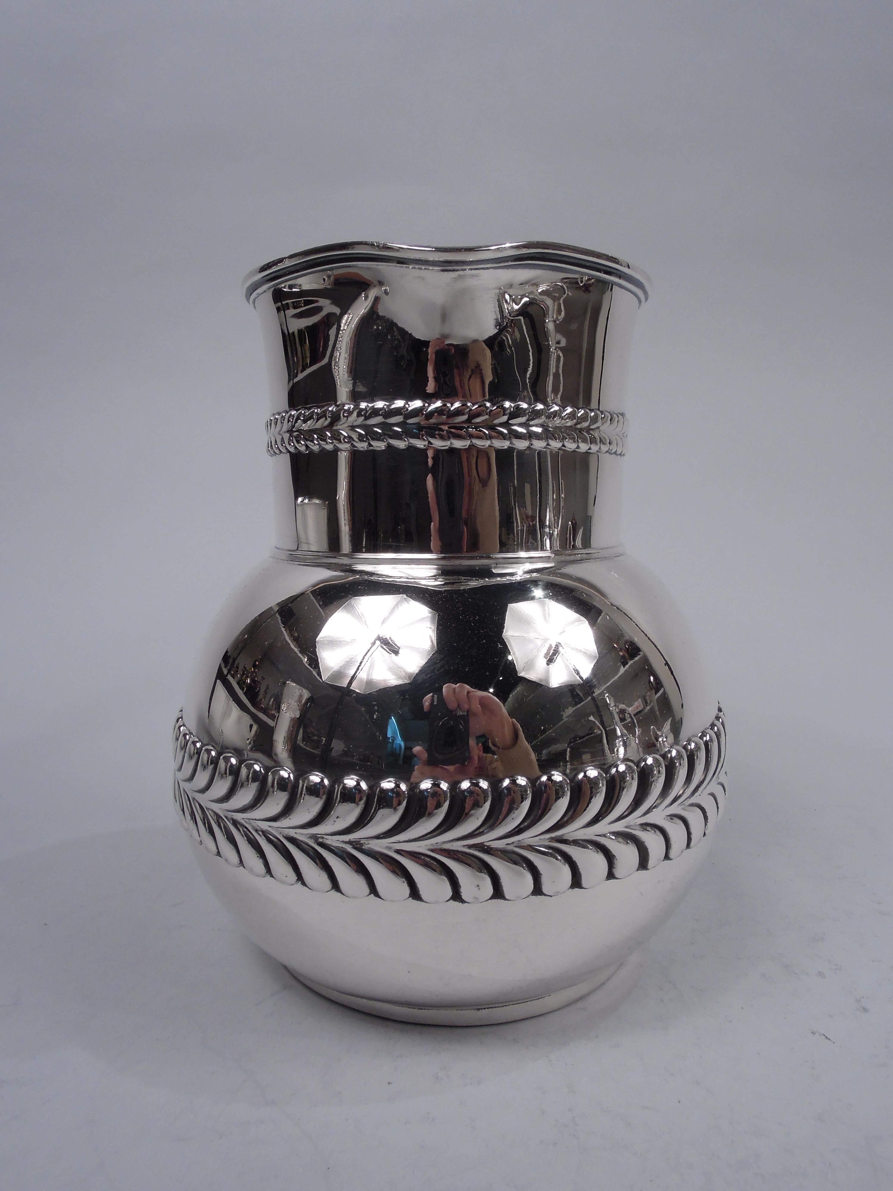 Victorian Antique Tiffany Sterling Silver Pitcher with Bold Wave Edge Borders For Sale