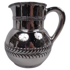 Antique Tiffany Sterling Silver Pitcher with Bold Wave Edge Borders