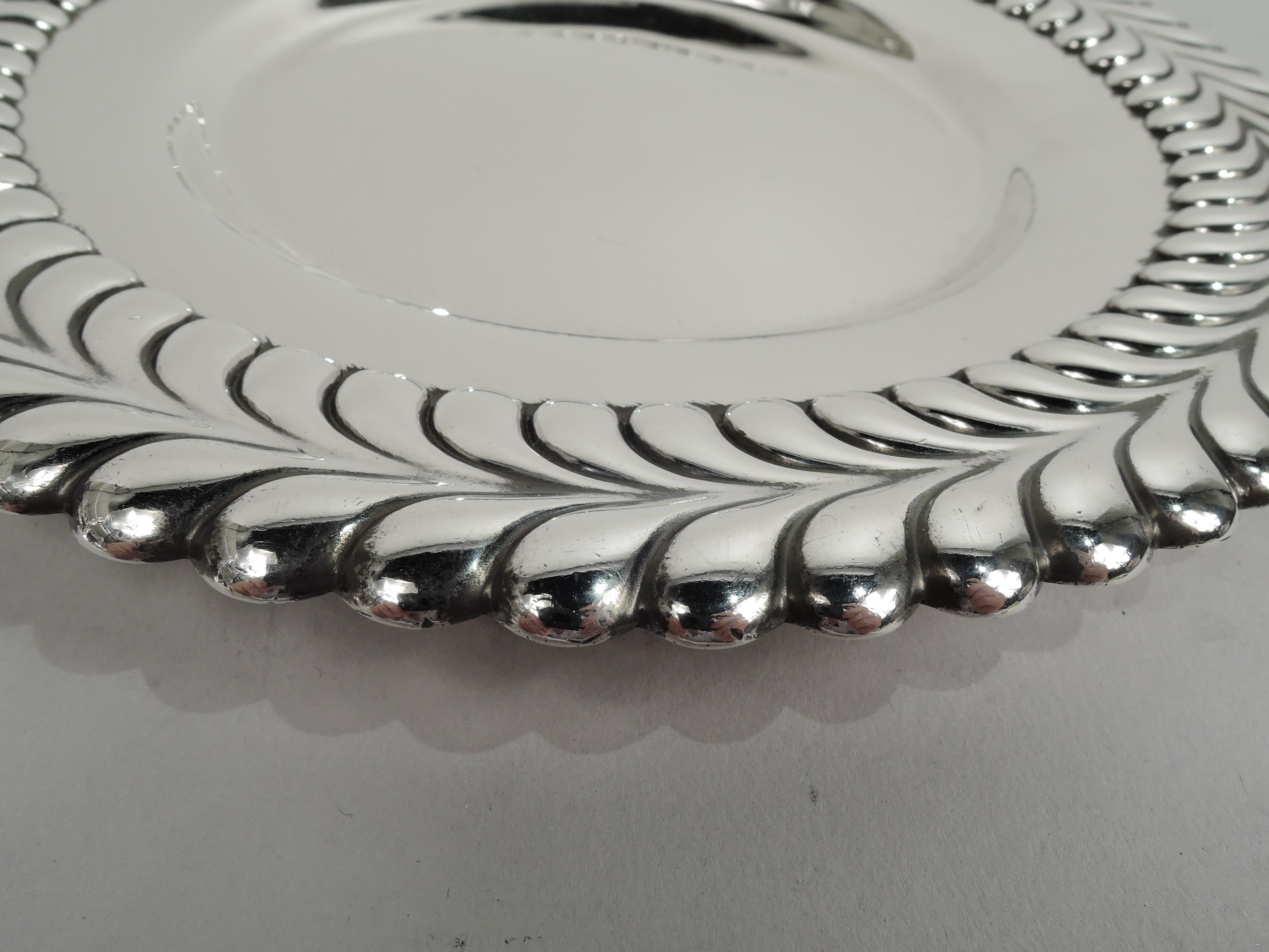 Victorian Antique Tiffany Sterling Silver Plate with Bold Wave Edge