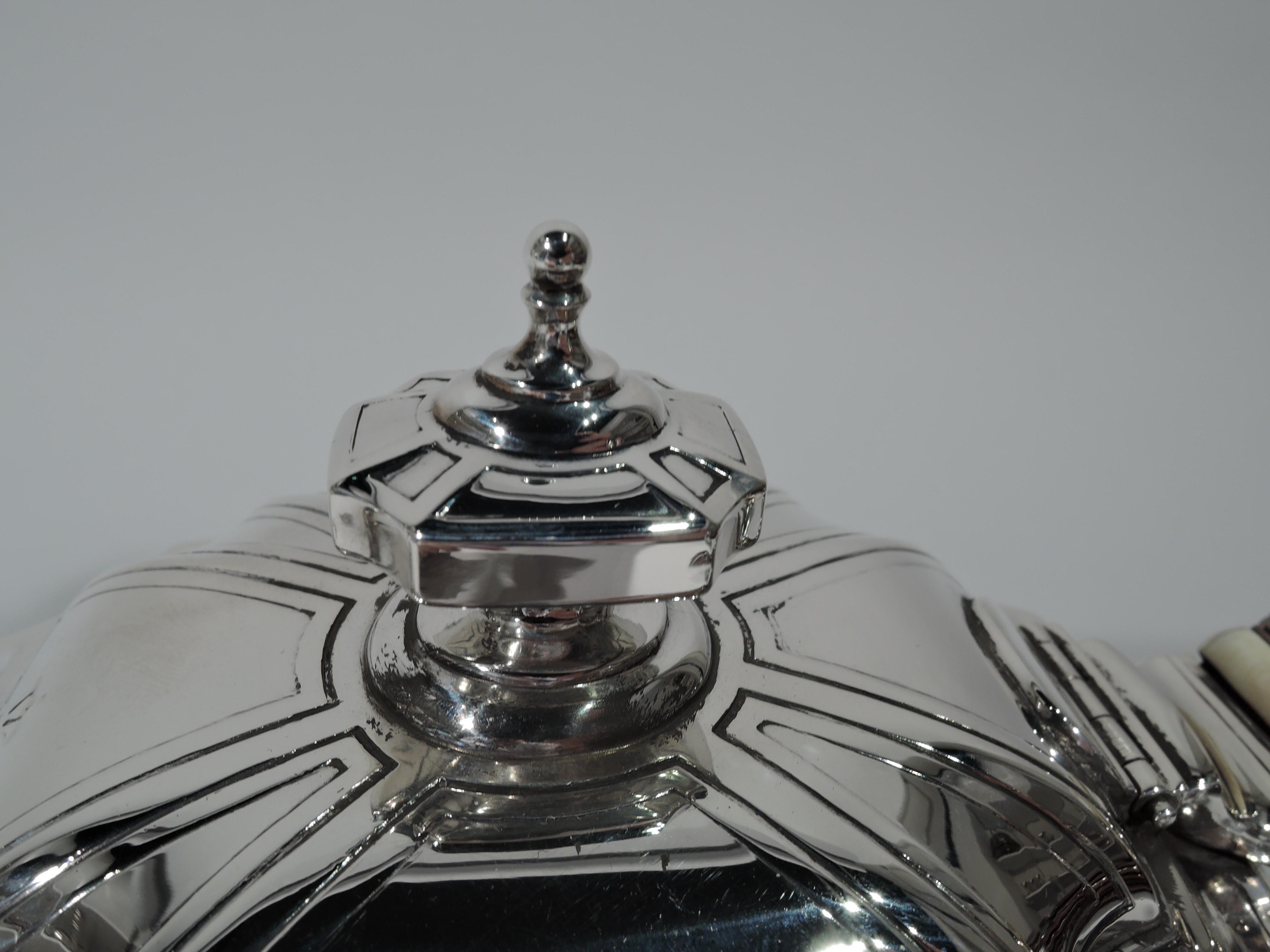 American Antique Tiffany Sterling Silver Teapot in Engraved Hampton Pattern