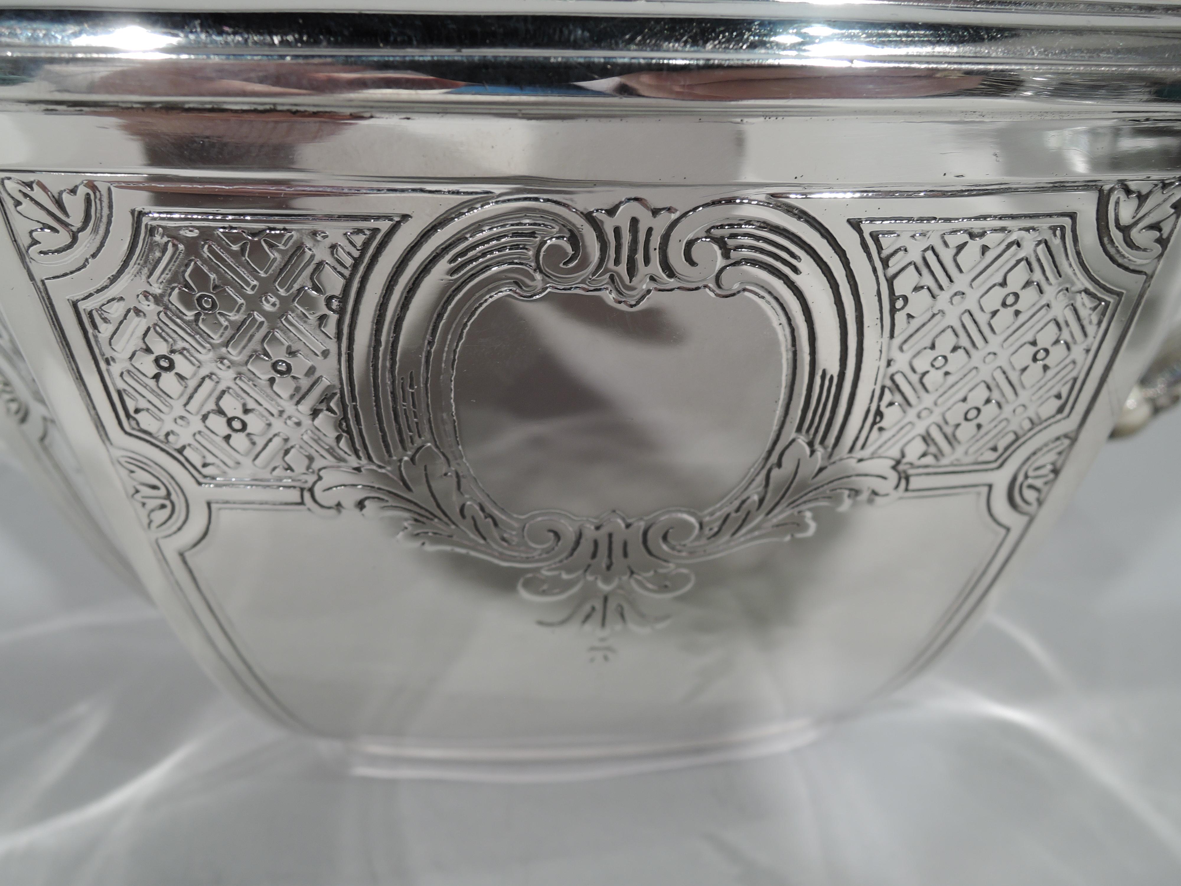 Antique Tiffany Sterling Silver Teapot in Engraved Hampton Pattern 1