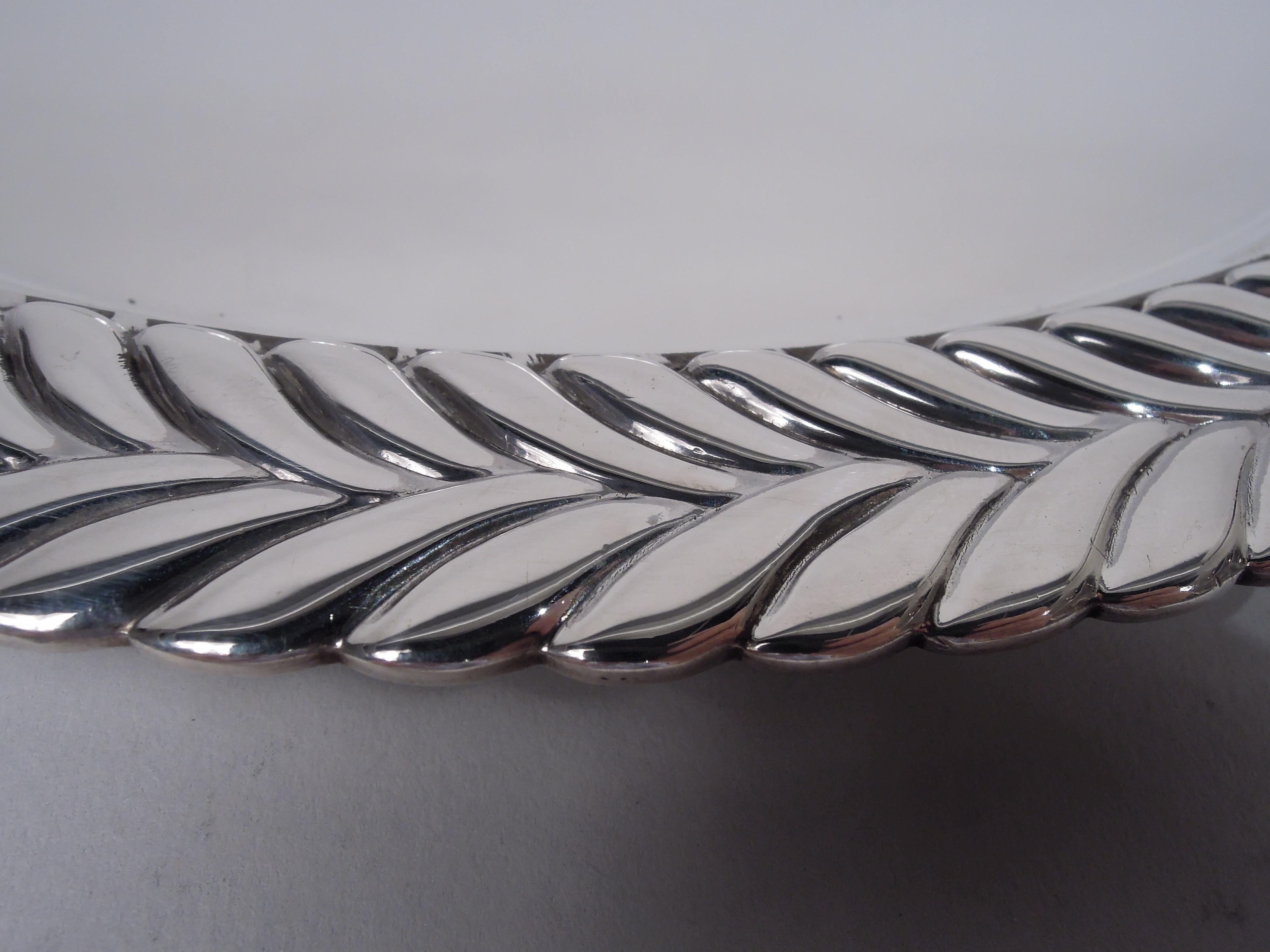 Victorian Antique Tiffany Sterling Silver Tray with Bold Wave Edge For Sale