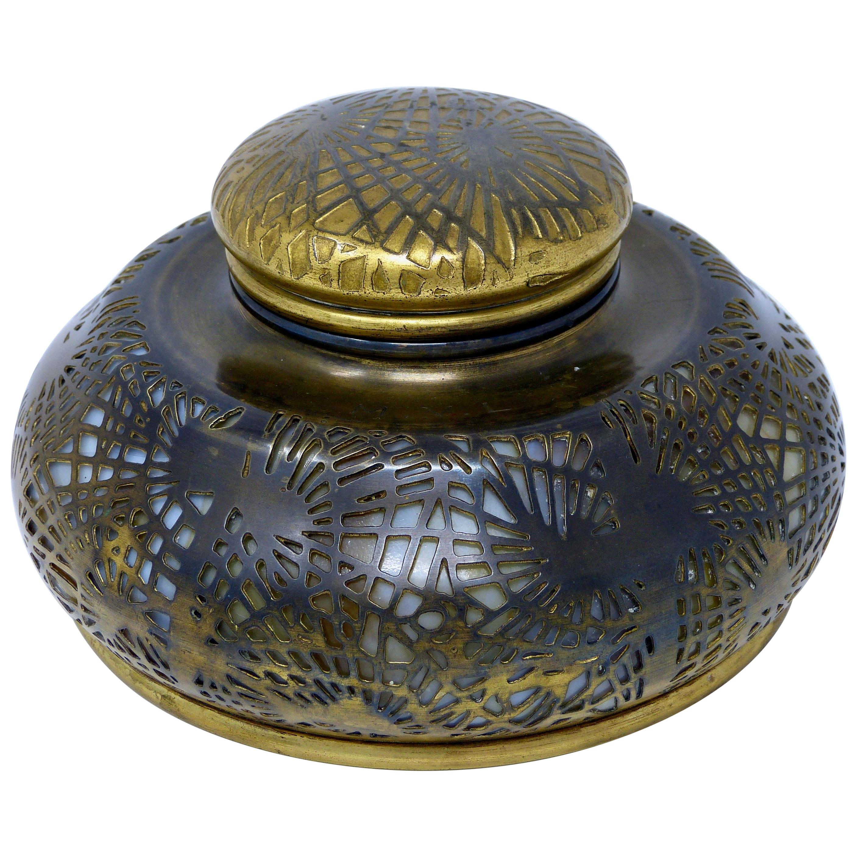 Antique Tiffany Studios Art Nouveau Big Round Inkwell, circa 1900