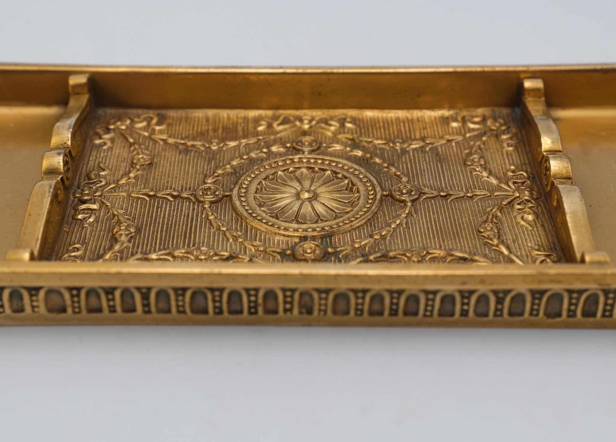 American Antique Tiffany Studios Bronze Doré Pen Tray Neoclassical Taste For Sale