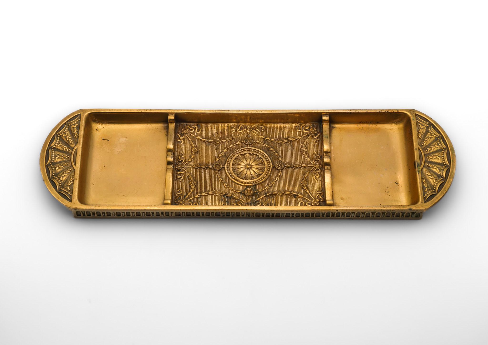 Antique Tiffany Studios Bronze Doré Pen Tray Neoclassical Taste For Sale 1