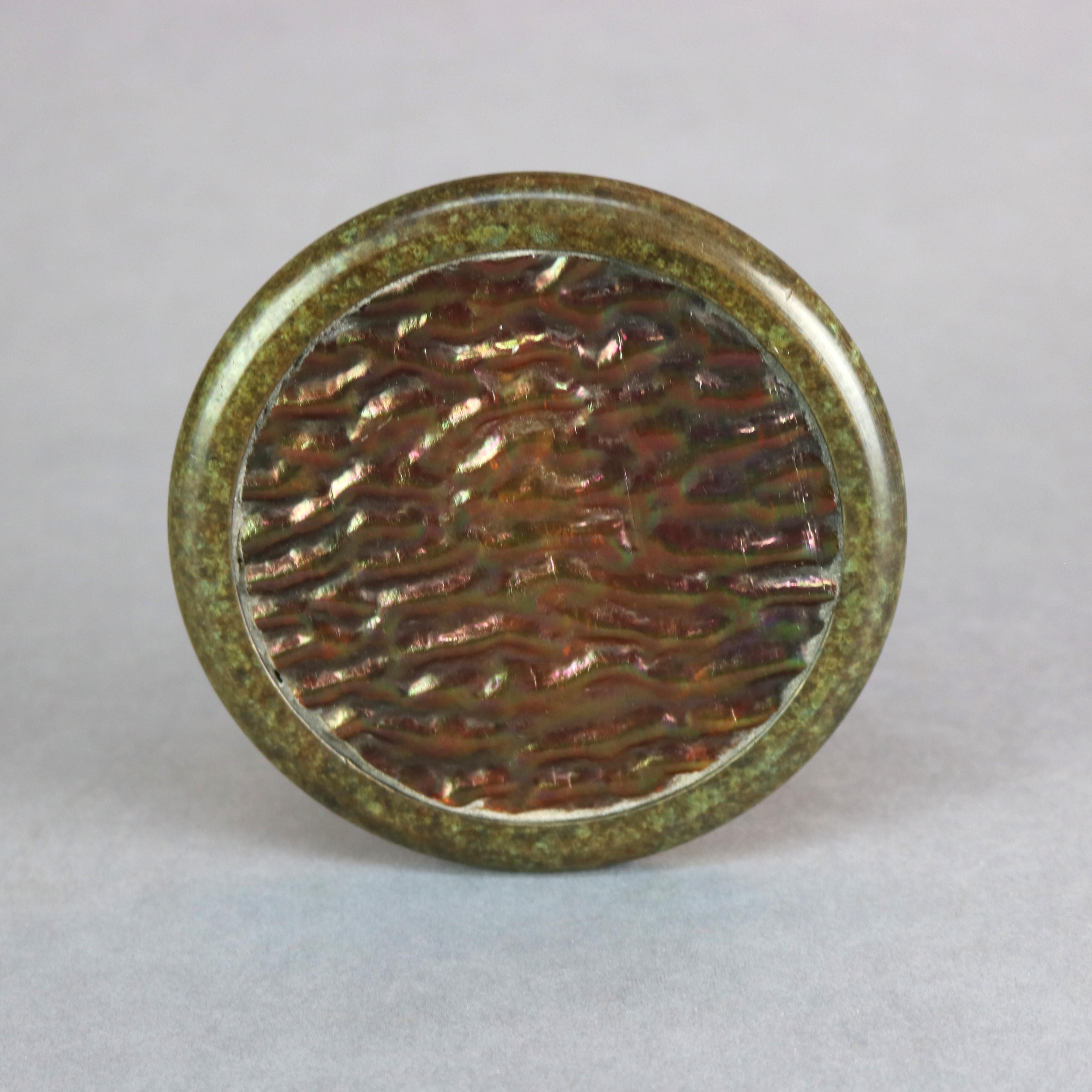 Arts and Crafts Bronze & Art Glass Paperweight After Tiffany Studios, 20th C