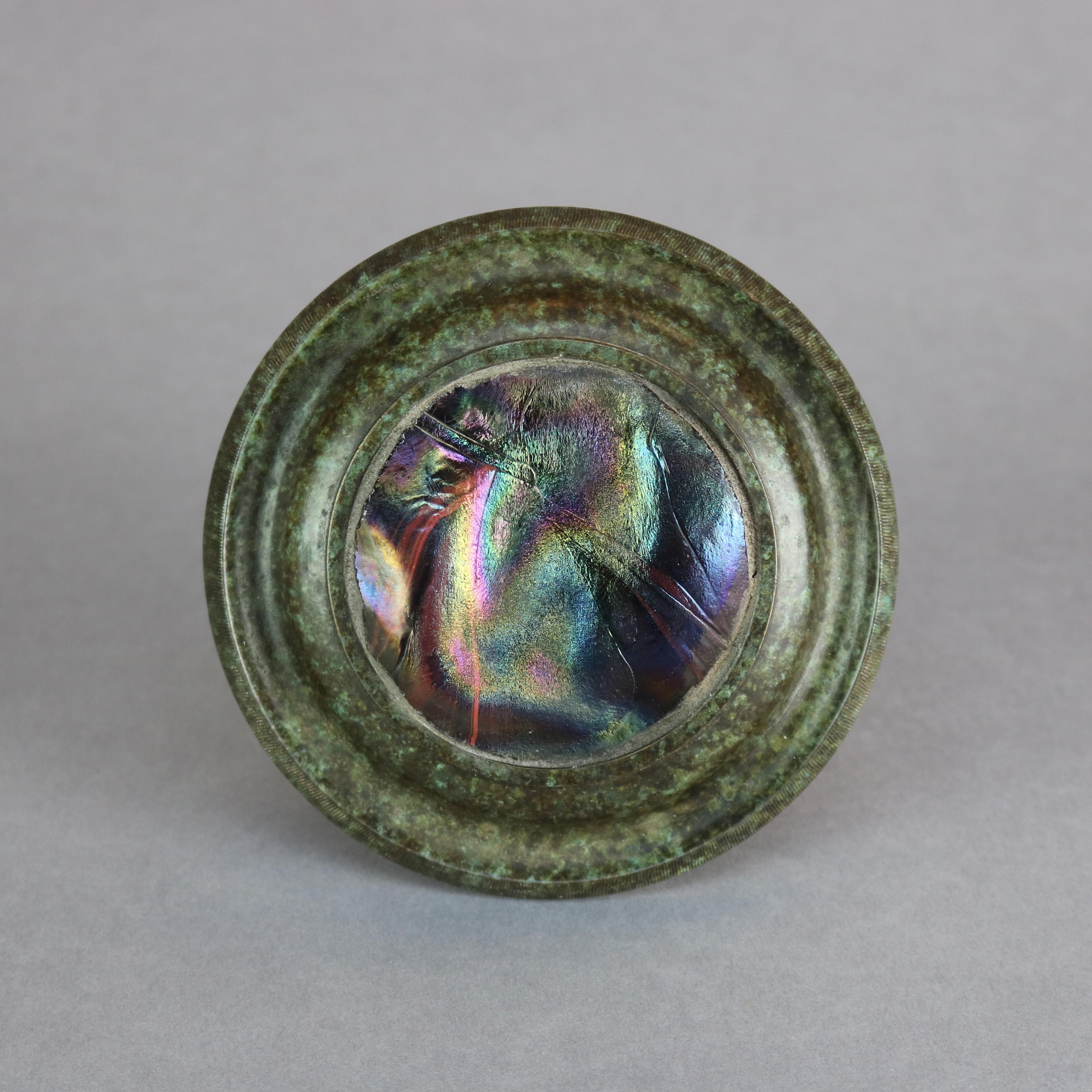 American Bronze &  Art Glass Paperweight after Tiffany Studios, 20th C