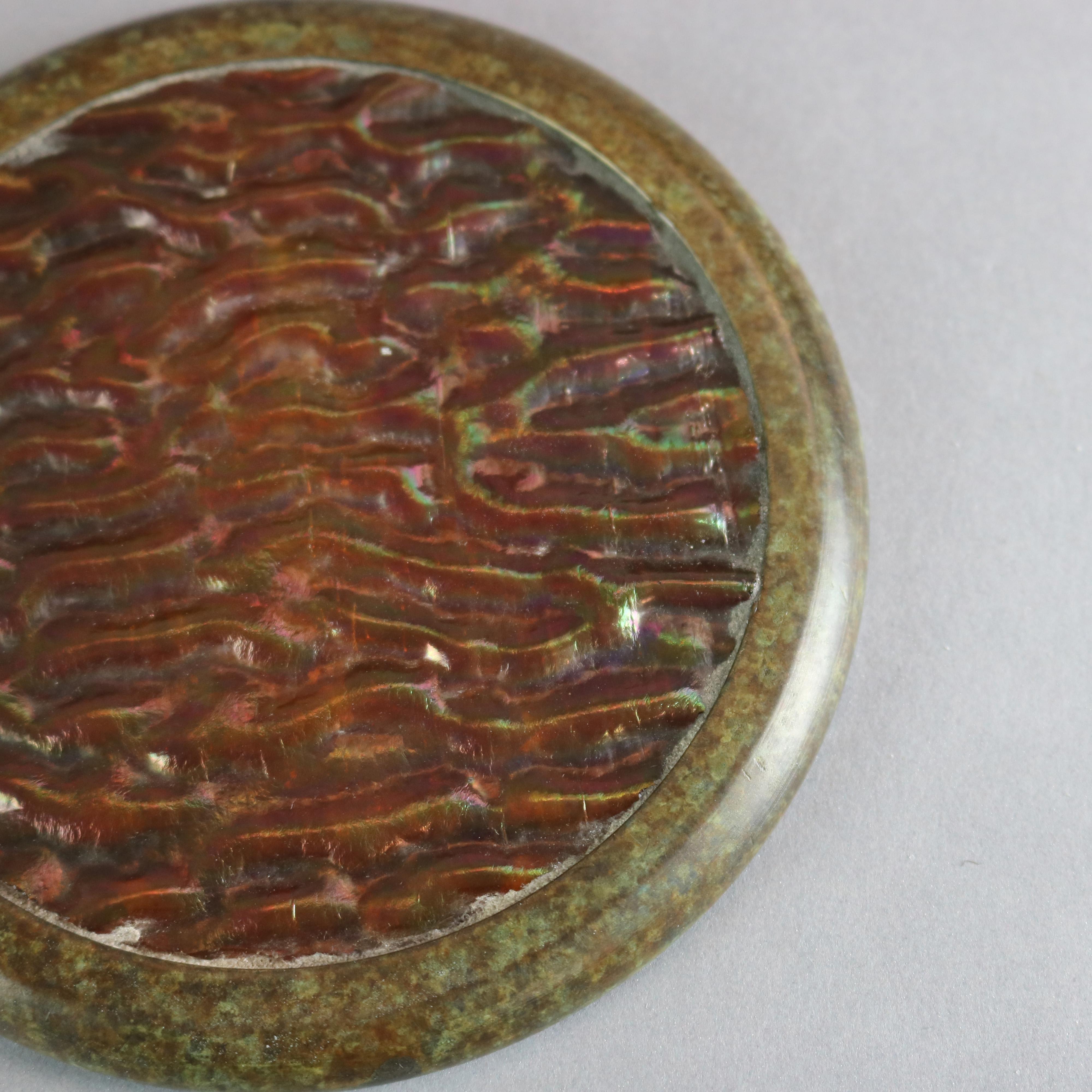 Bronze & Art Glass Paperweight After Tiffany Studios, 20th C In Good Condition In Big Flats, NY