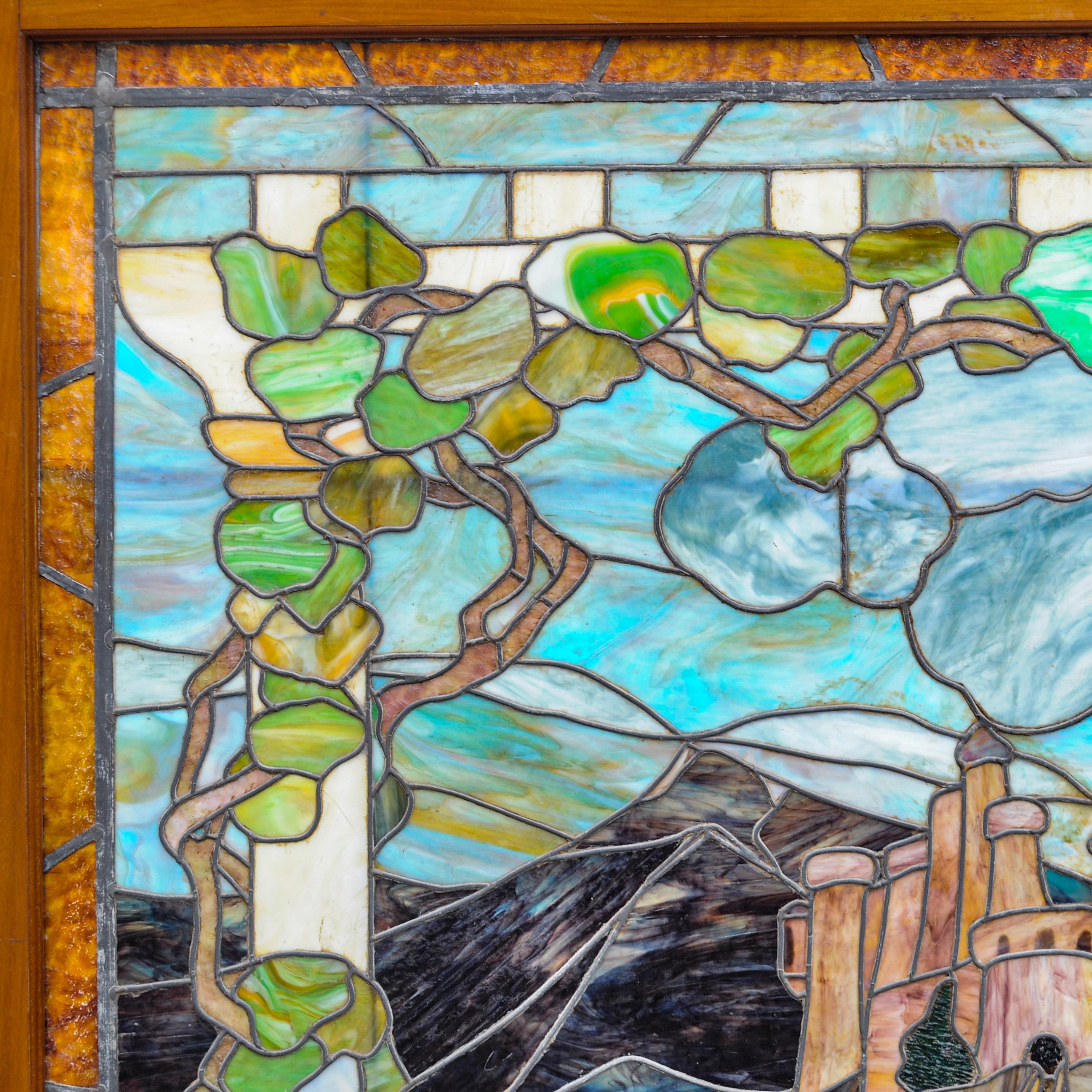 Antikes Louis Comfort Tiffany Studios Bleiglas-Landschaftsfenster aus Kunstglas, Louis Comfort, New York (American Arts and Crafts) im Angebot