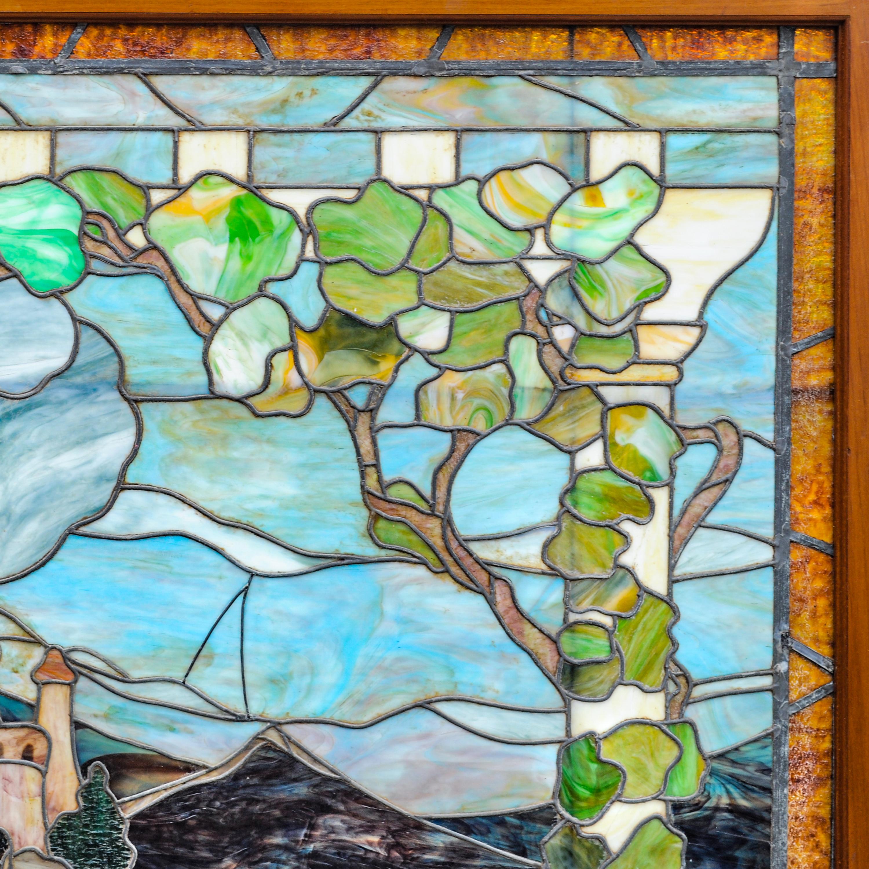 Antikes Louis Comfort Tiffany Studios Bleiglas-Landschaftsfenster aus Kunstglas, Louis Comfort, New York (amerikanisch) im Angebot
