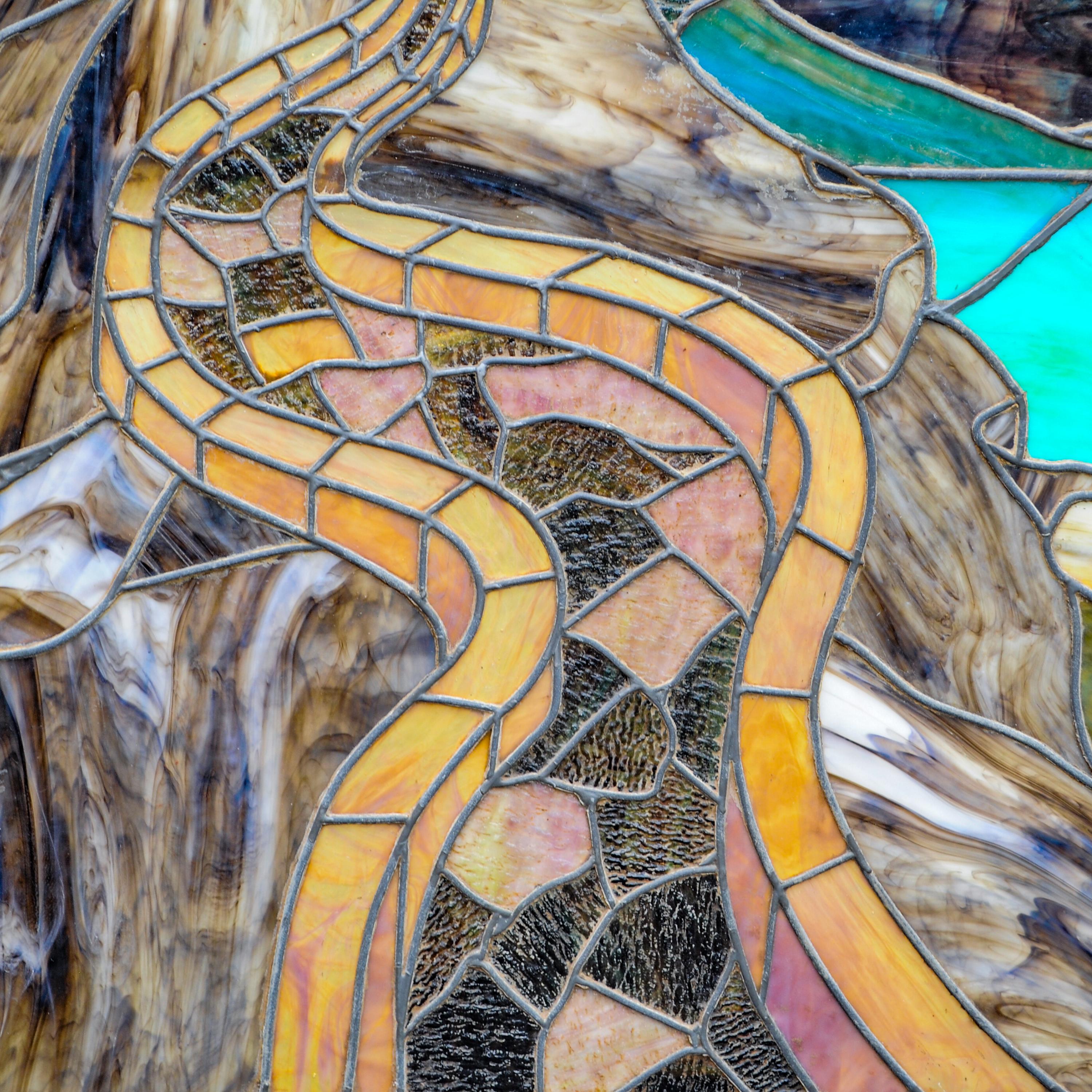 Antikes Louis Comfort Tiffany Studios Bleiglas-Landschaftsfenster aus Kunstglas, Louis Comfort, New York im Angebot 1