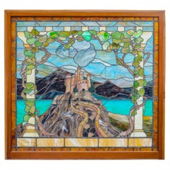 Antique Tiffany Studios Henry Keck Leaded Art Glass Landscape Window New York